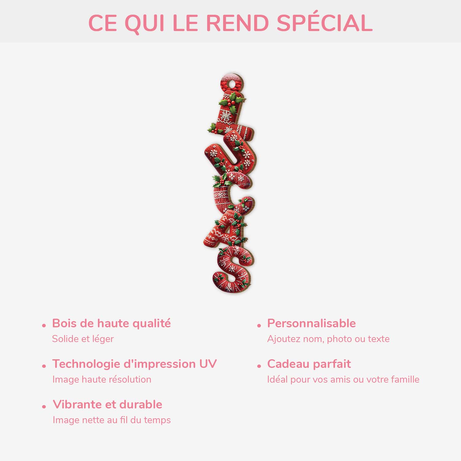 Décoration Noël Prénom Personnalisé – Lettres Style Laine | Ornement Noël 3D En Bois - Image 3