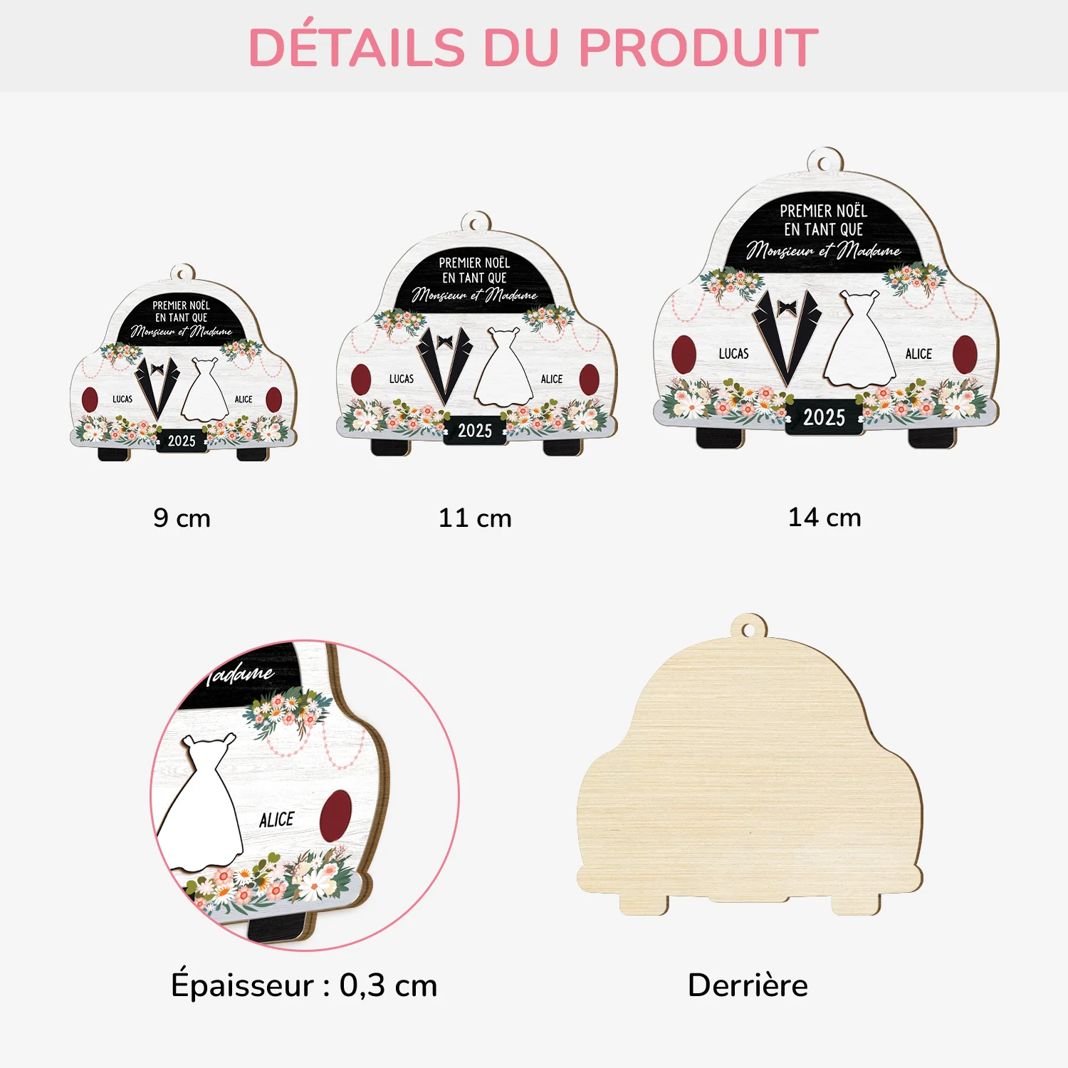 Ornement Noël En Bois À 1 Couche Personnalisé - Premier Noël Jeunes Mariés - Image 3