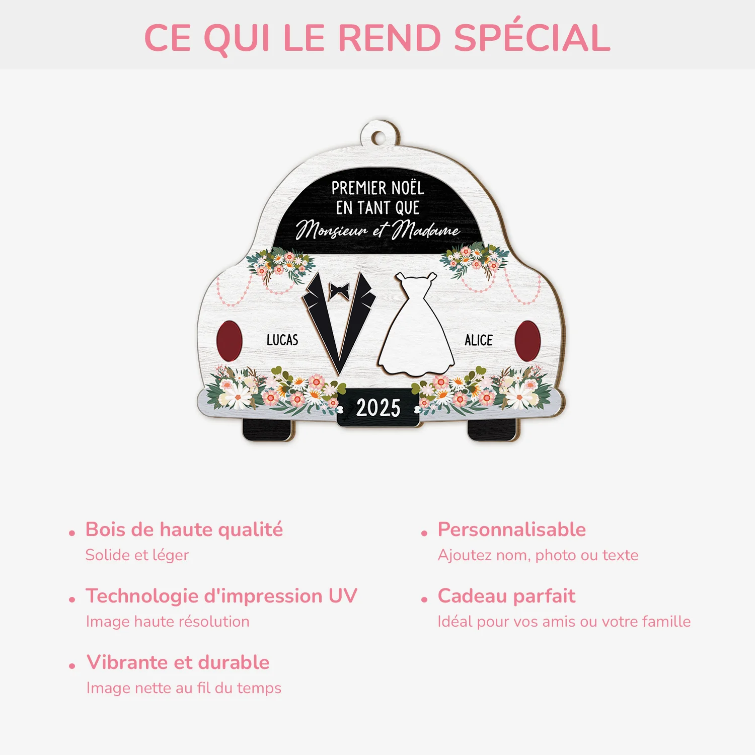 Ornement Noël En Bois À 1 Couche Personnalisé - Premier Noël Jeunes Mariés - Image 4