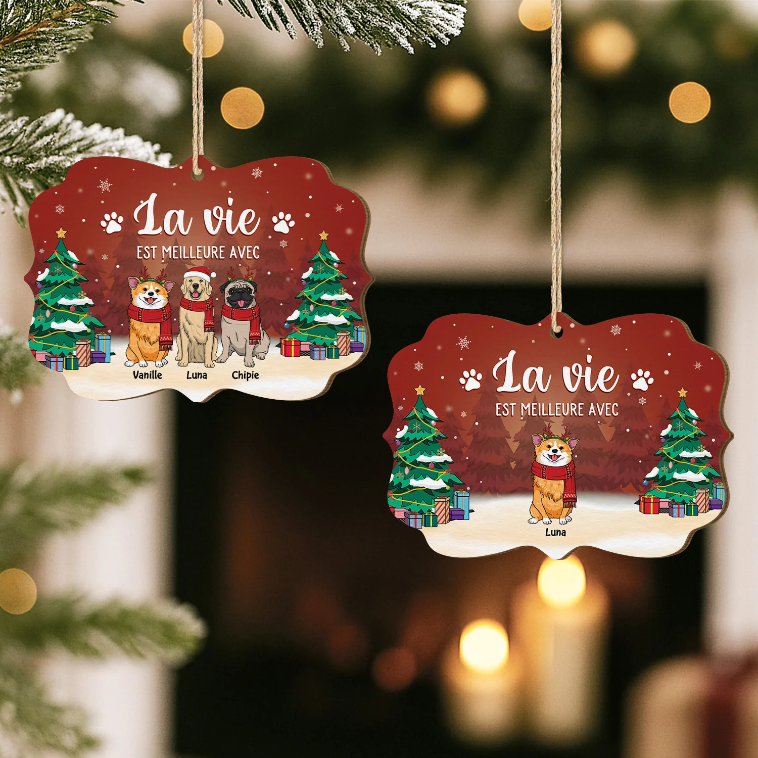 Ornement Noël En Bois À 1 Couches Personnalisé - La Vie Est Meilleure Avec Un Chien - Image 2