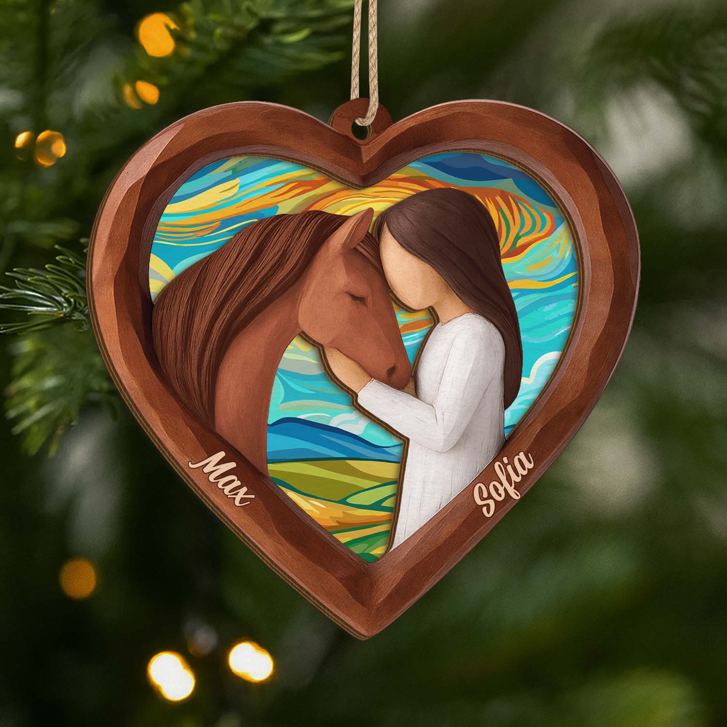 Ornement Noël En Bois À 2 Couche Personnalisé - Entre Une Fille Et Son Cheval