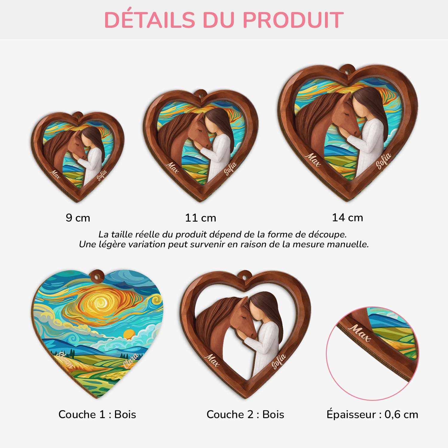 Ornement Noël En Bois À 2 Couche Personnalisé - Entre Une Fille Et Son Cheval - Image 3
