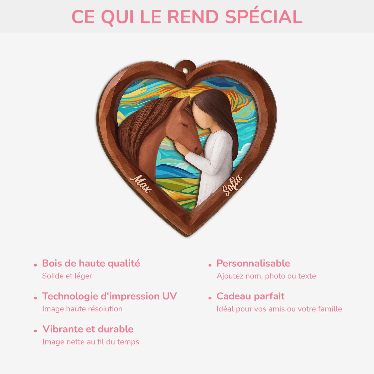 Ornement Noël En Bois À 2 Couche Personnalisé - Entre Une Fille Et Son Cheval - Image 4