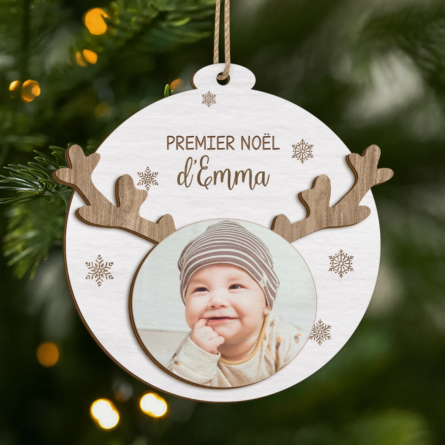 Ornement Noël En Bois À 2 Couches Personnalisé Avec Photo - Mon Premier Noël Bébé