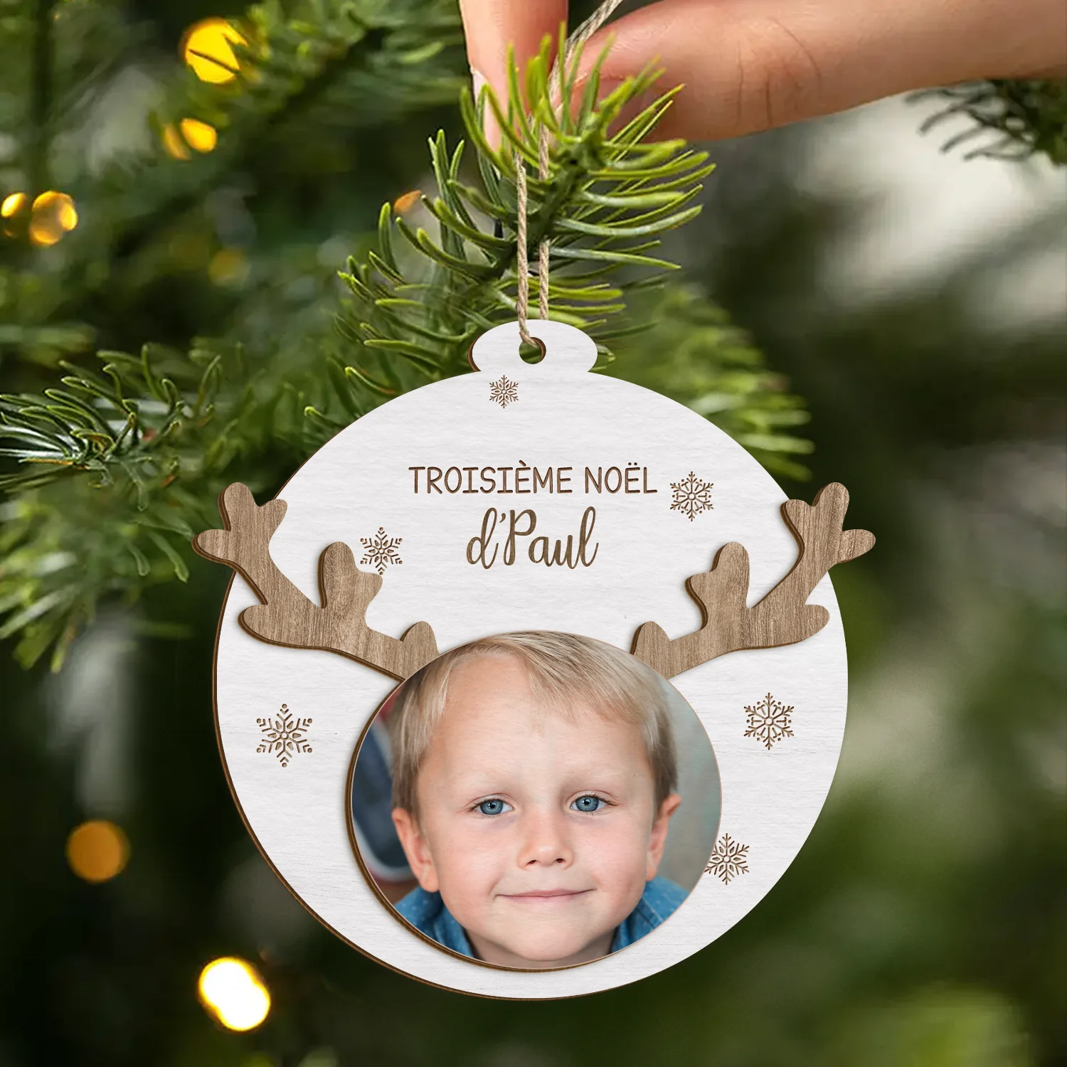Ornement Noël En Bois À 2 Couches Personnalisé Avec Photo - Mon Premier Noël Bébé - Image 2