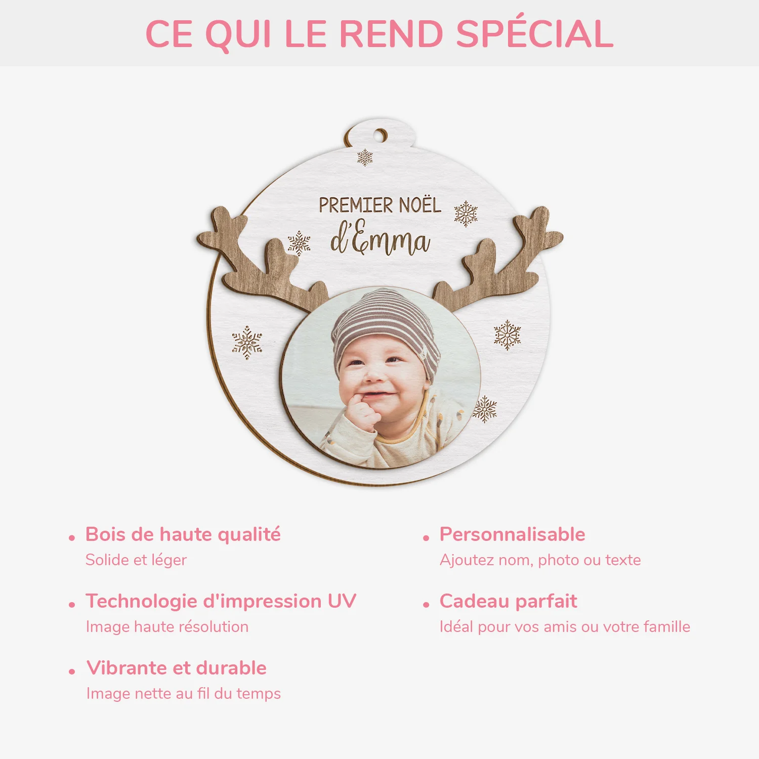 Ornement Noël En Bois À 2 Couches Personnalisé Avec Photo - Mon Premier Noël Bébé - Image 4
