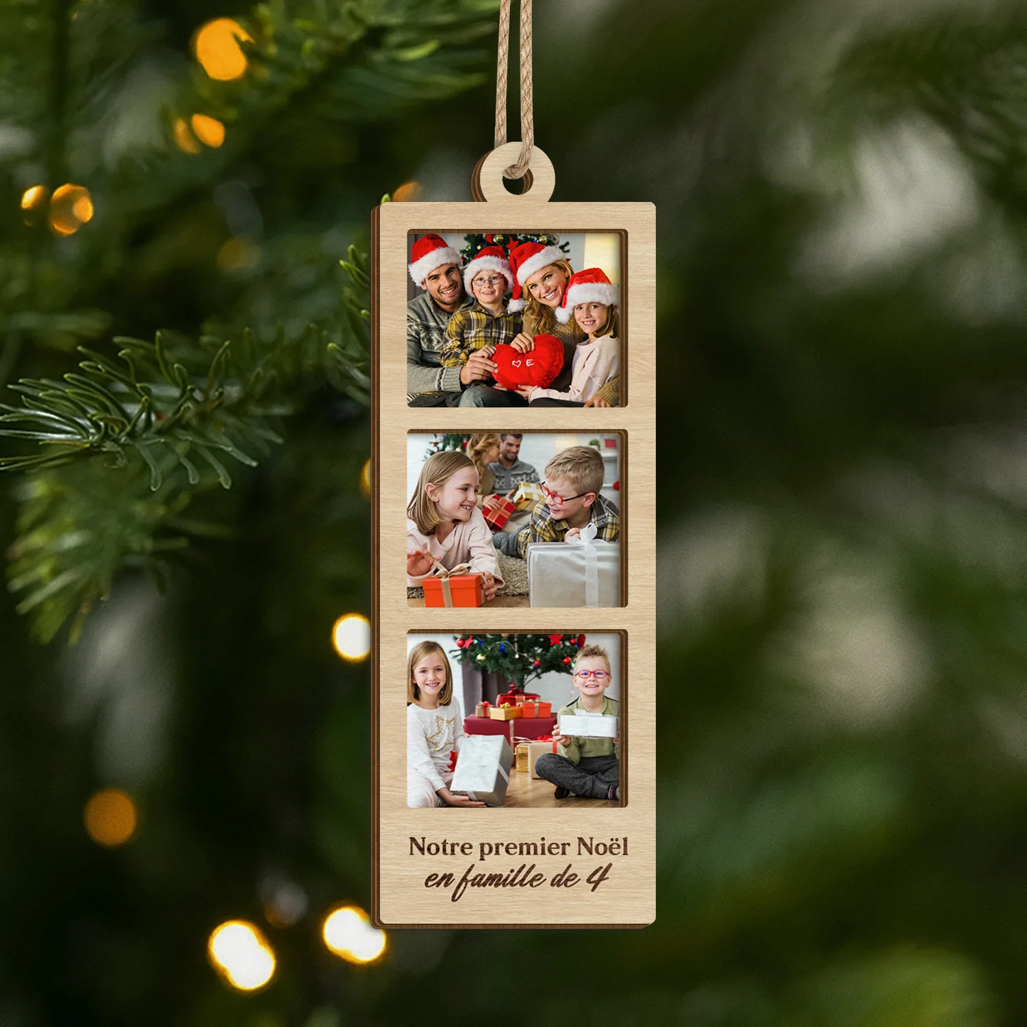Ornement Noël En Bois À 2 Couches Personnalisé Avec Photo - Photo De Notre Famille