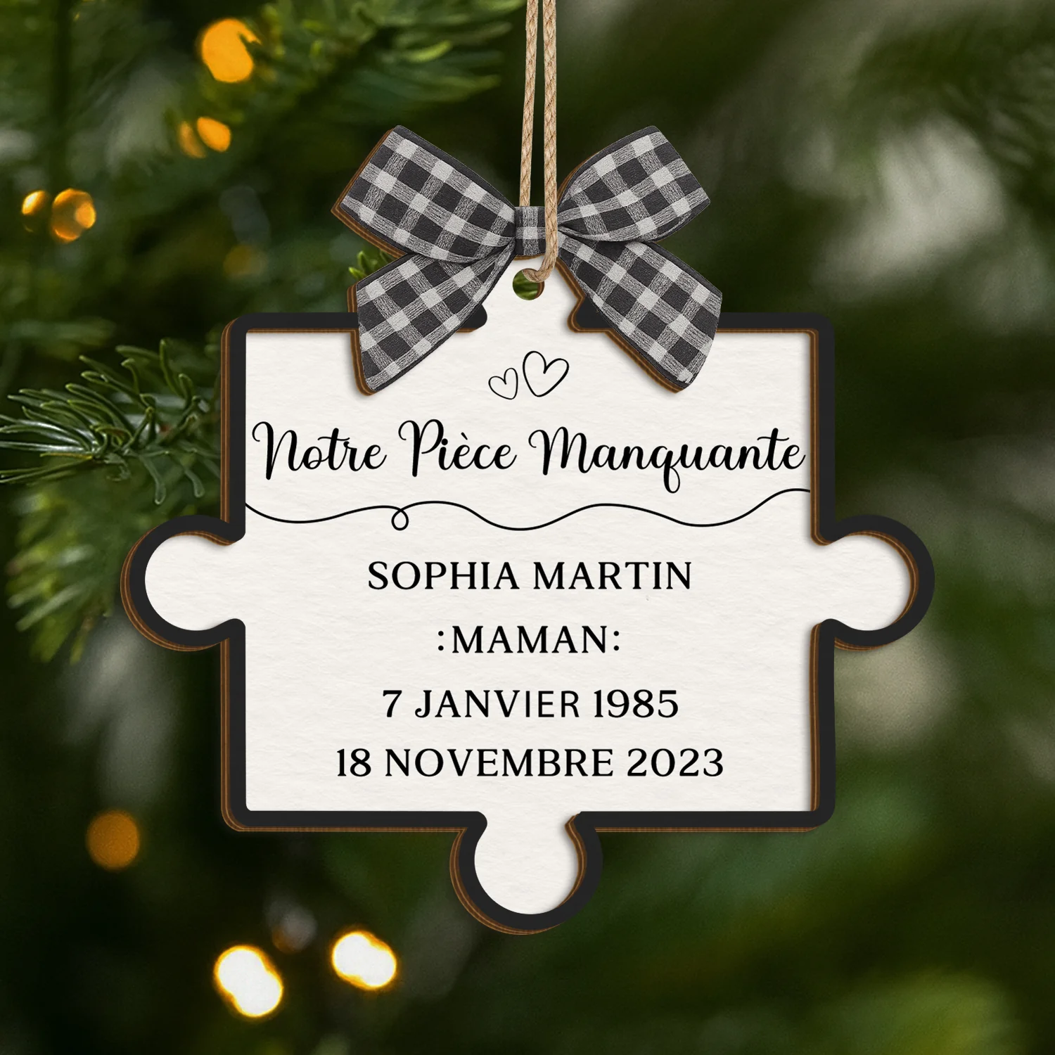 Ornement Noël En Bois À 2 Couches Personnalisé Commémoratif - Notre Pièce Manquante