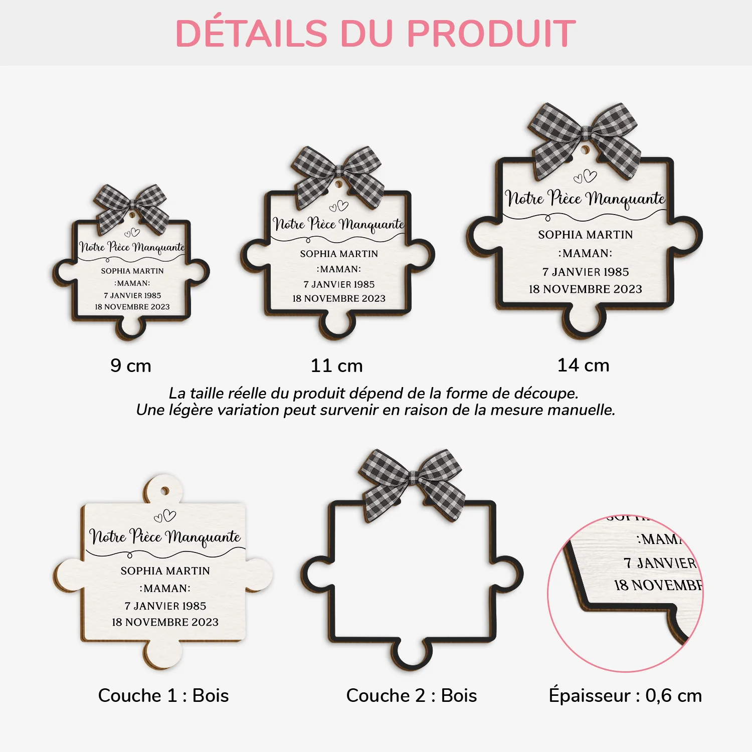 Ornement Noël En Bois À 2 Couches Personnalisé Commémoratif - Notre Pièce Manquante - Image 3