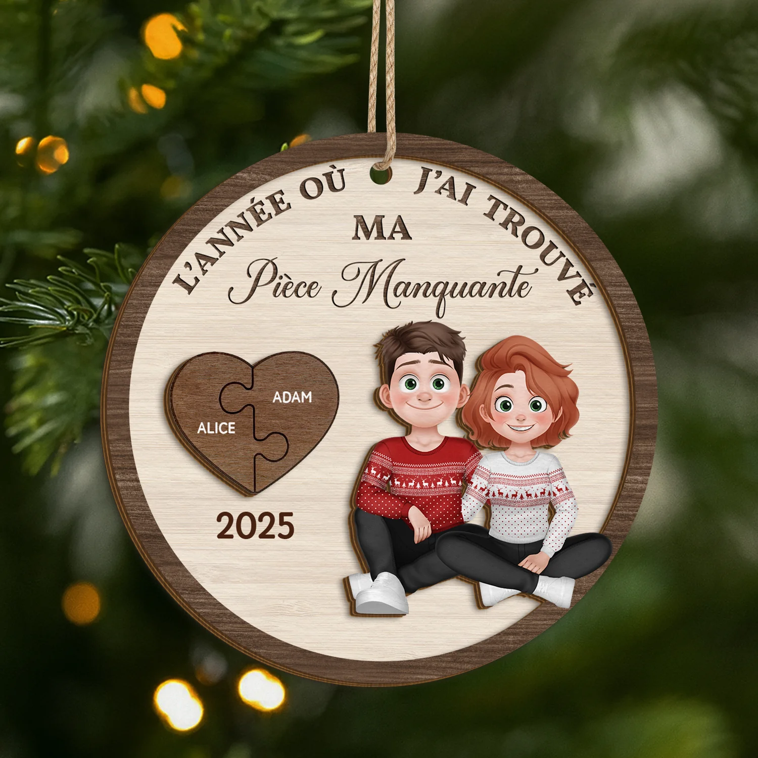 Ornement Noël En Bois À 2 Couches Personnalisé Couple - J'ai Trouvé Ma Pièce Manquante