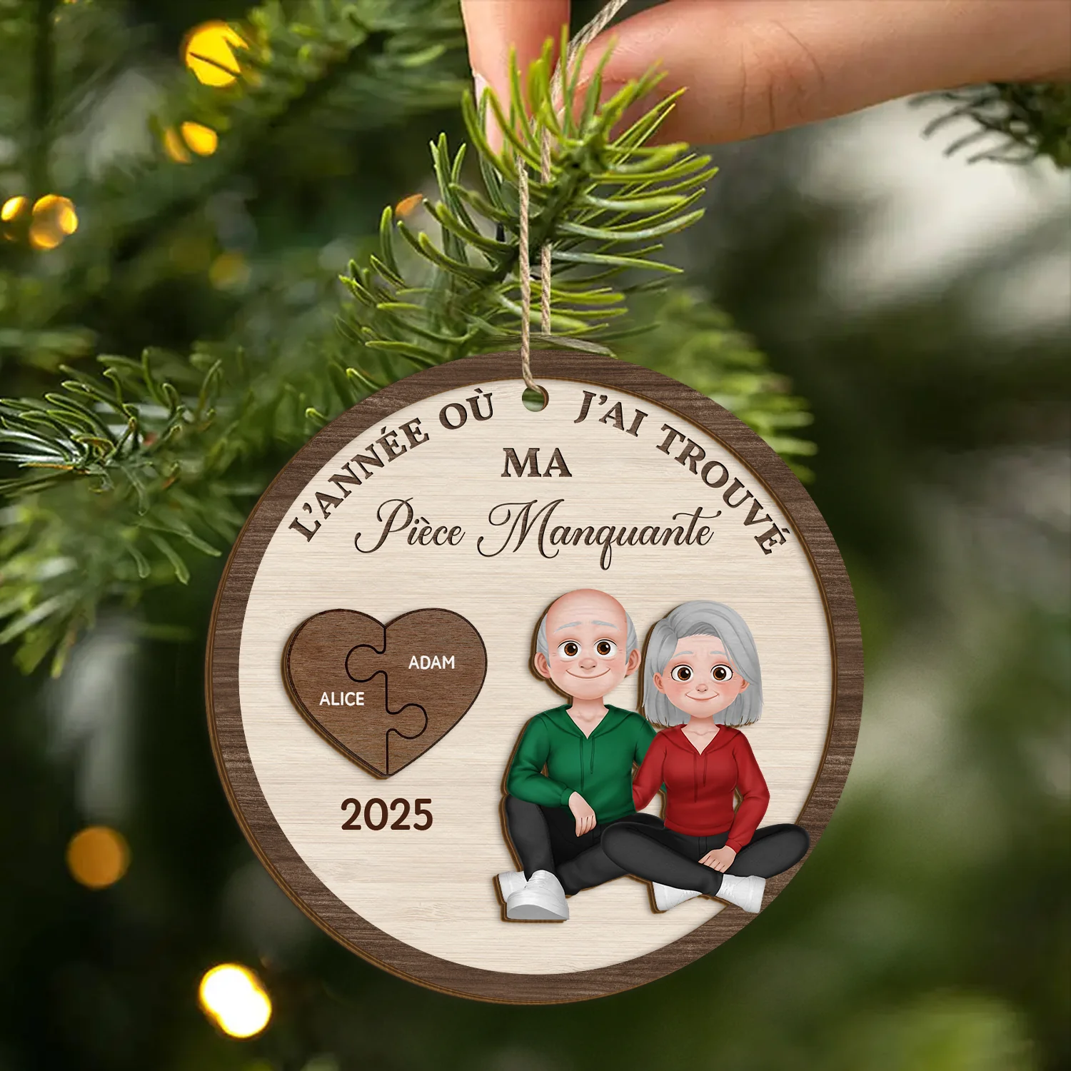 Ornement Noël En Bois À 2 Couches Personnalisé Couple - J'ai Trouvé Ma Pièce Manquante - Image 2