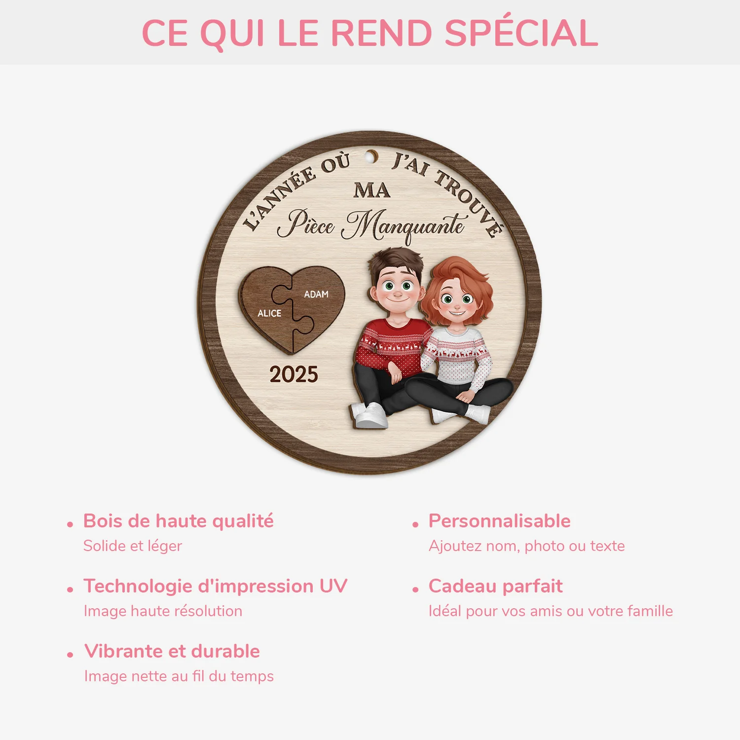 Ornement Noël En Bois À 2 Couches Personnalisé Couple - J'ai Trouvé Ma Pièce Manquante - Image 4