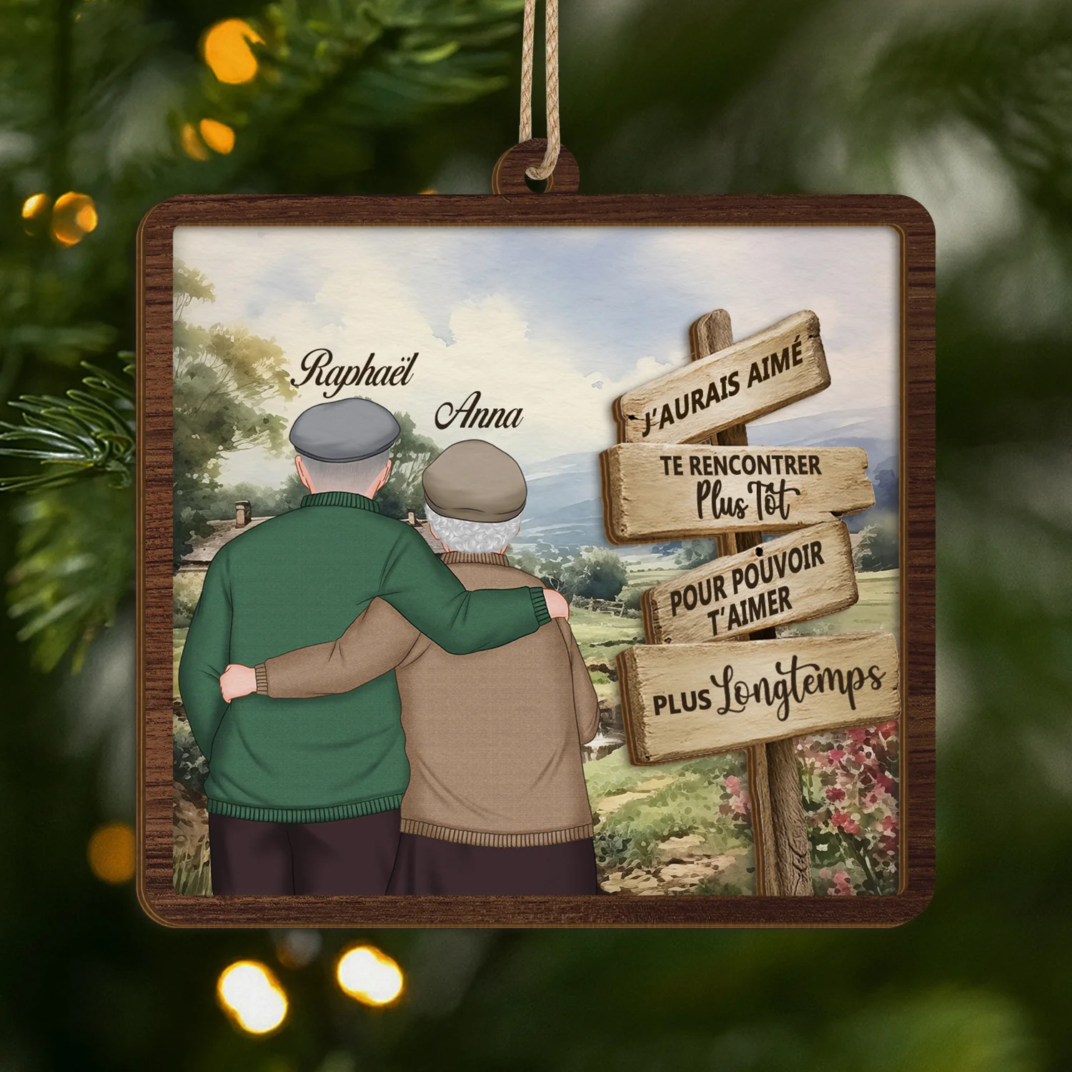 Ornement Noël En Bois À 2 Couches Personnalisé Couple - Pour T’aimer Plus Longtemps