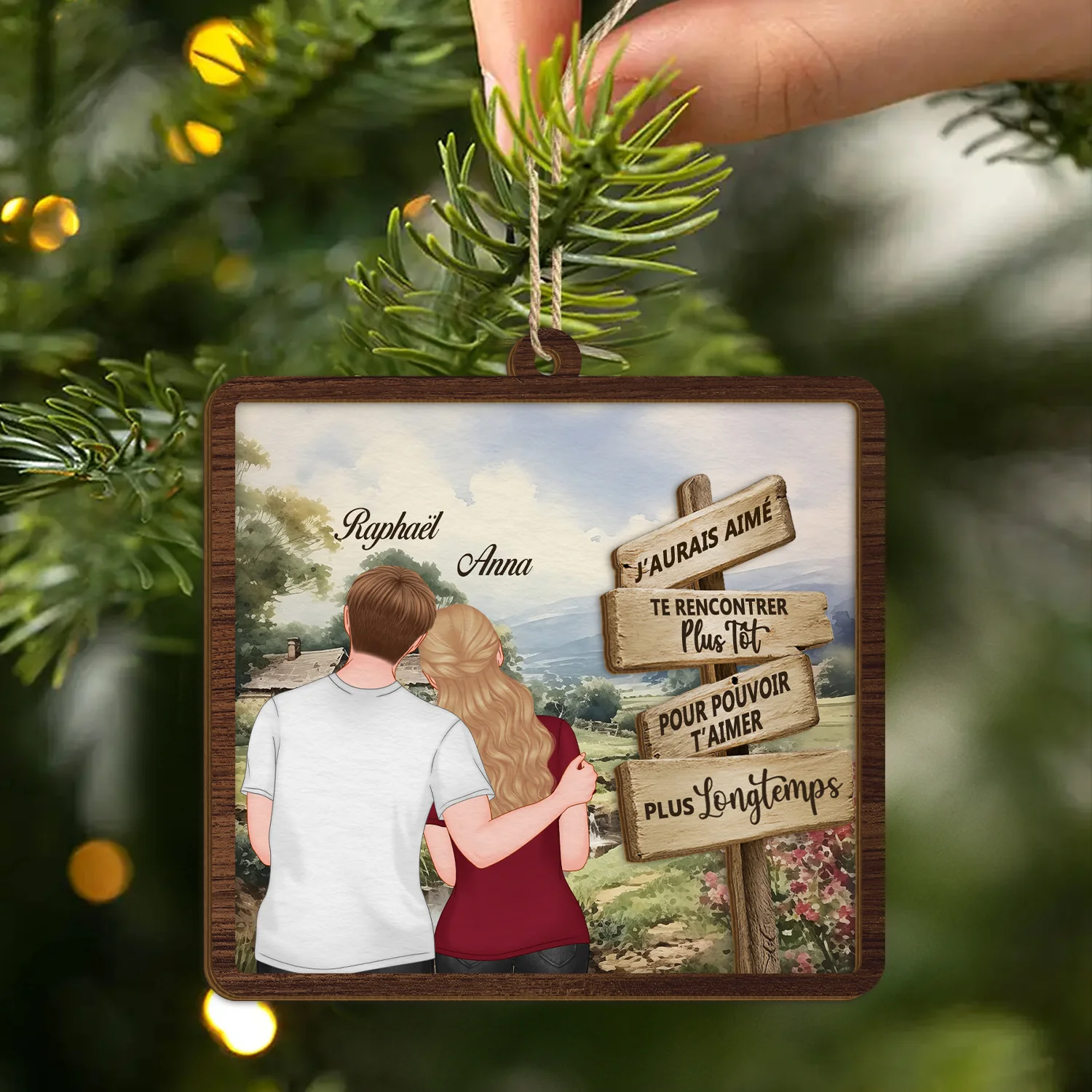 Ornement Noël En Bois À 2 Couches Personnalisé Couple - Pour T’aimer Plus Longtemps - Image 2