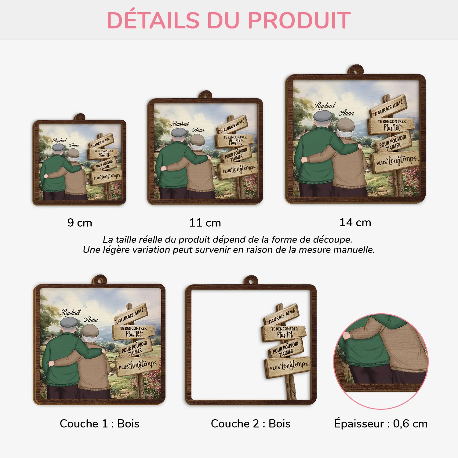 Ornement Noël En Bois À 2 Couches Personnalisé Couple - Pour T’aimer Plus Longtemps - Image 3