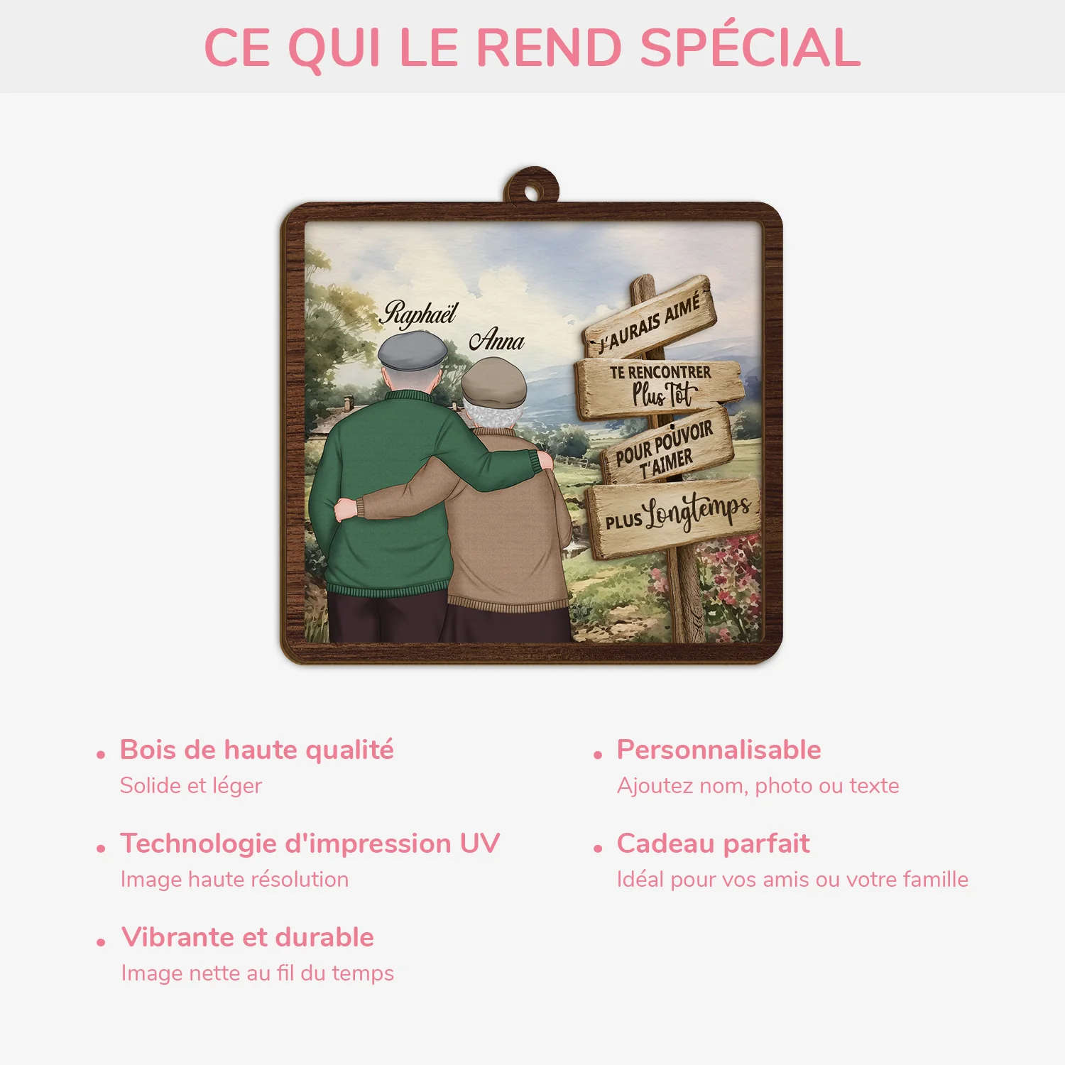 Ornement Noël En Bois À 2 Couches Personnalisé Couple - Pour T’aimer Plus Longtemps - Image 4