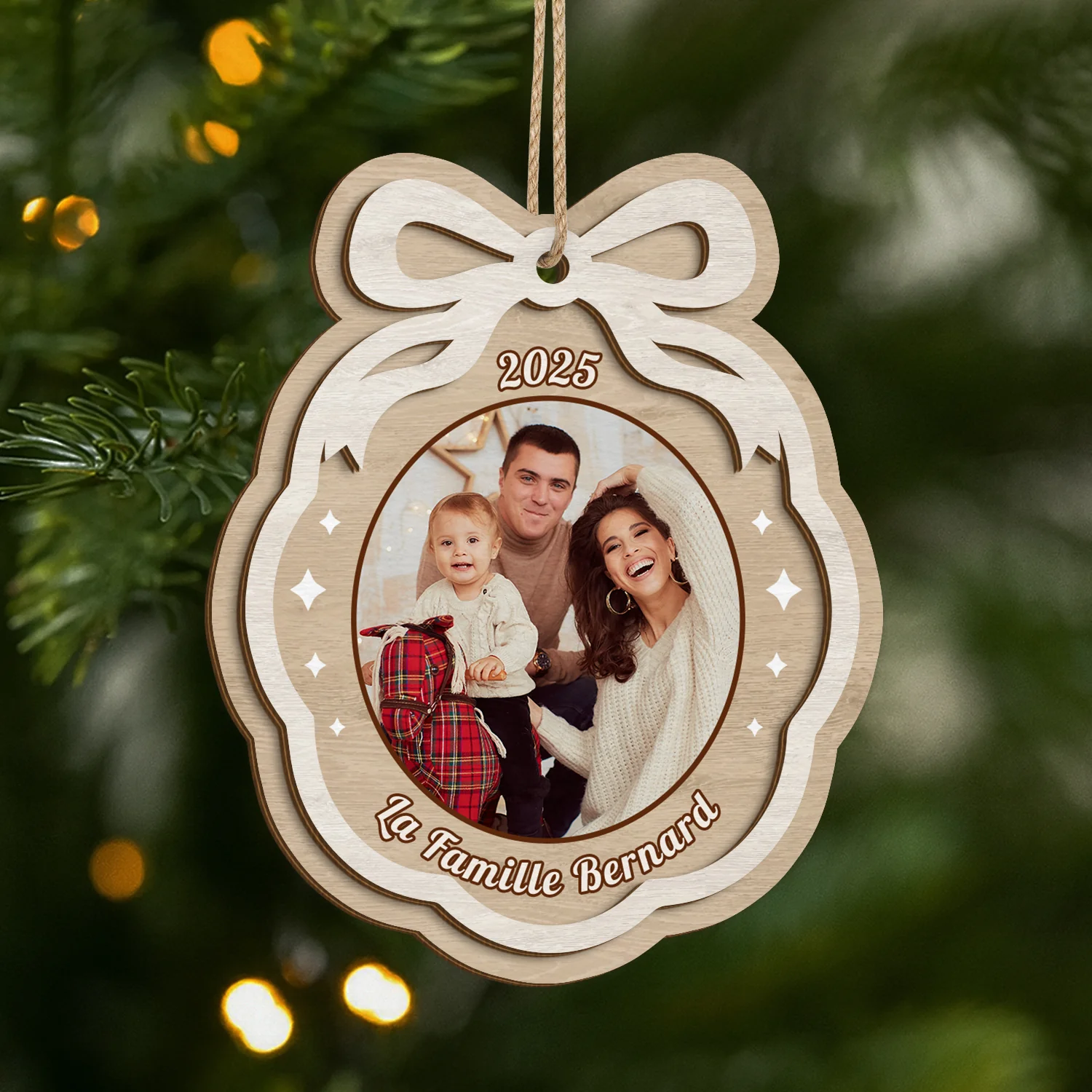 Ornement Noël En Bois À 2 Couches Personnalisé Famille Avec Photo - Là Où L’amour Commence