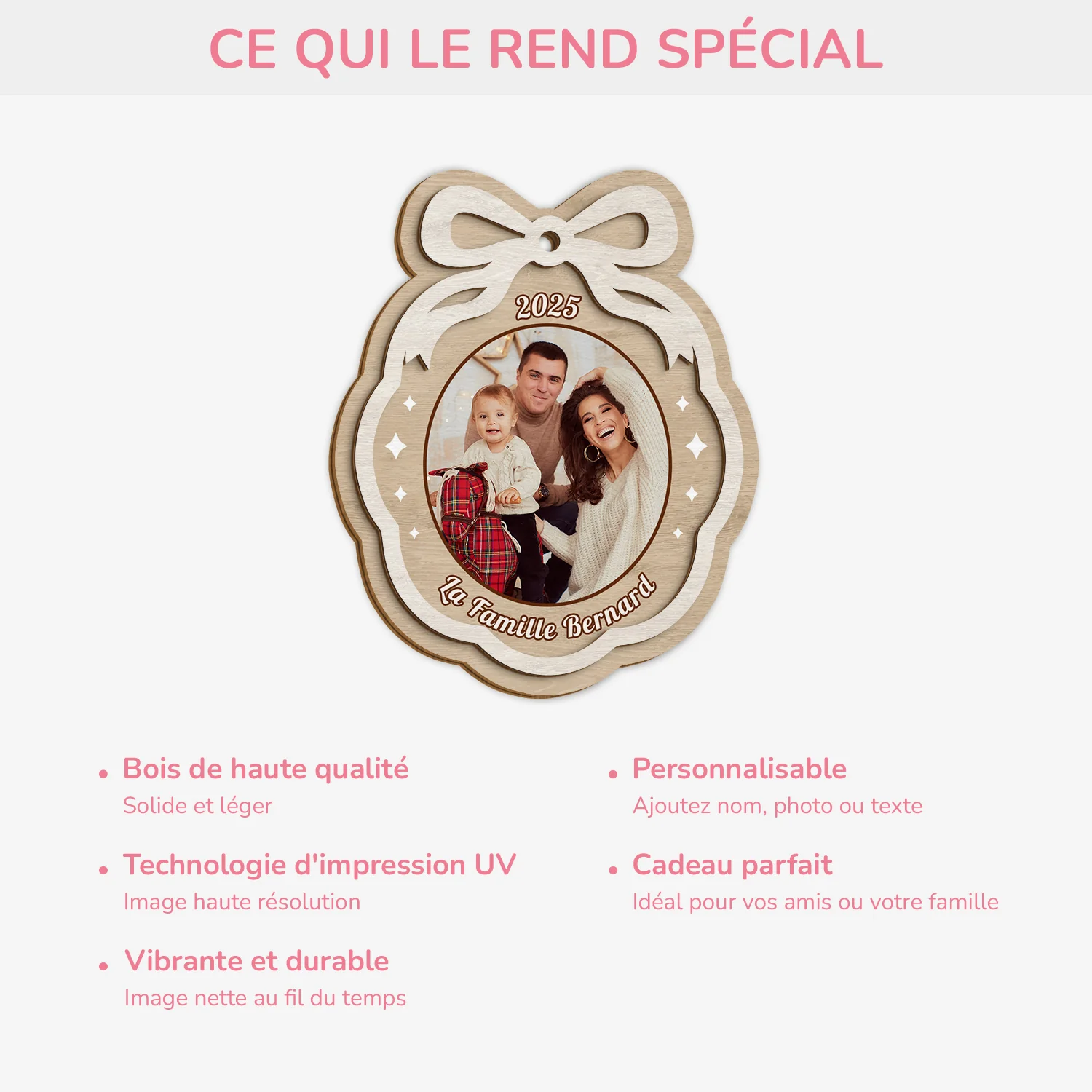 Ornement Noël En Bois À 2 Couches Personnalisé Famille Avec Photo - Là Où L’amour Commence - Image 4