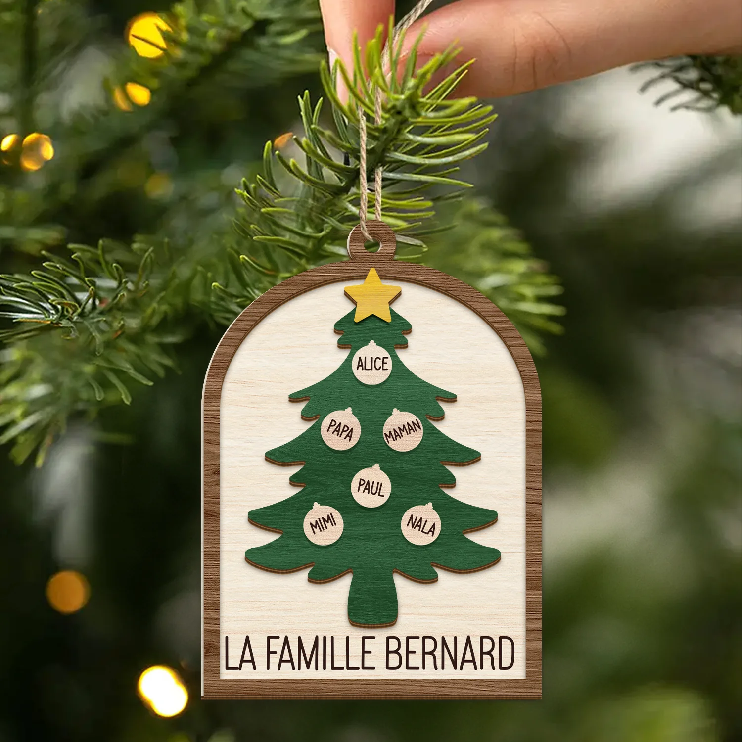 Ornement Noël En Bois À 2 Couches Personnalisé Famille - Boule Pour Sapin Avec Prénom - Image 2