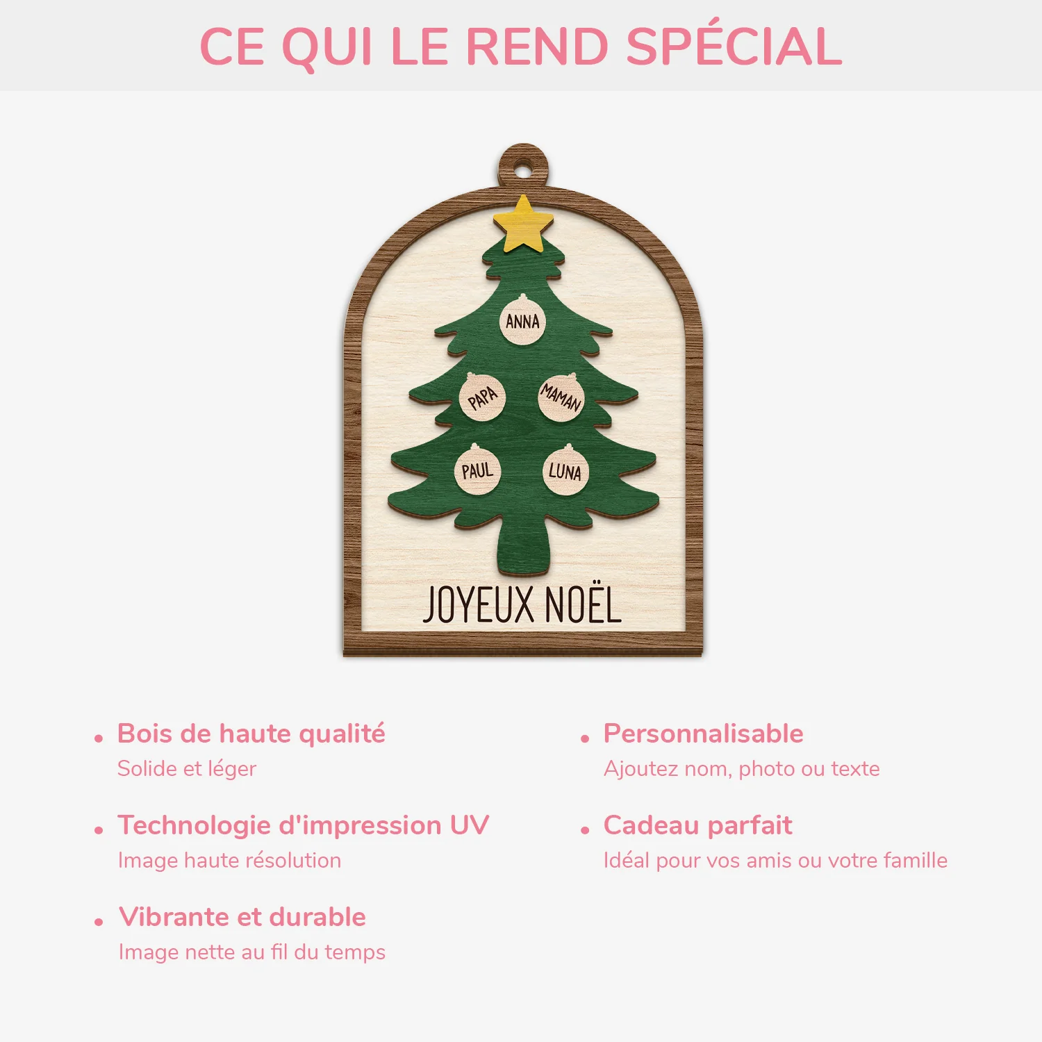 Ornement Noël En Bois À 2 Couches Personnalisé Famille - Boule Pour Sapin Avec Prénom - Image 4