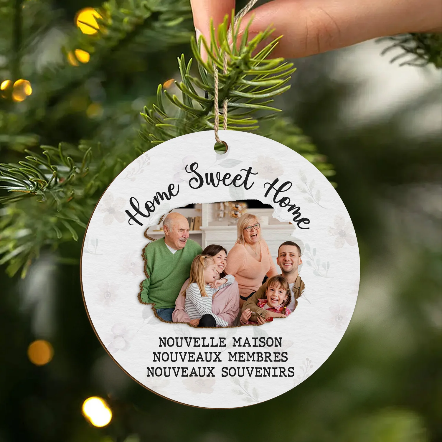 Ornement Noël En Bois À 2 Couches Personnalisé Famille - Home Sweet Home Blanc Et Noir - Image 2