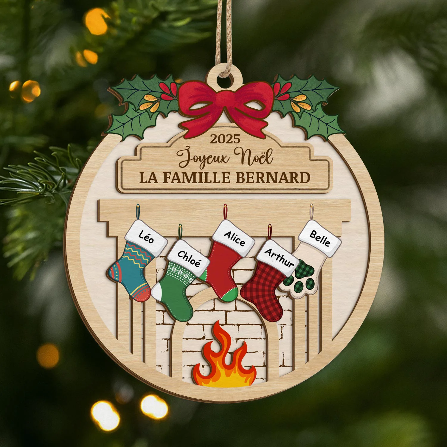 Ornement Noël En Bois À 2 Couches Personnalisé Famille - Joyeux Noël Famille