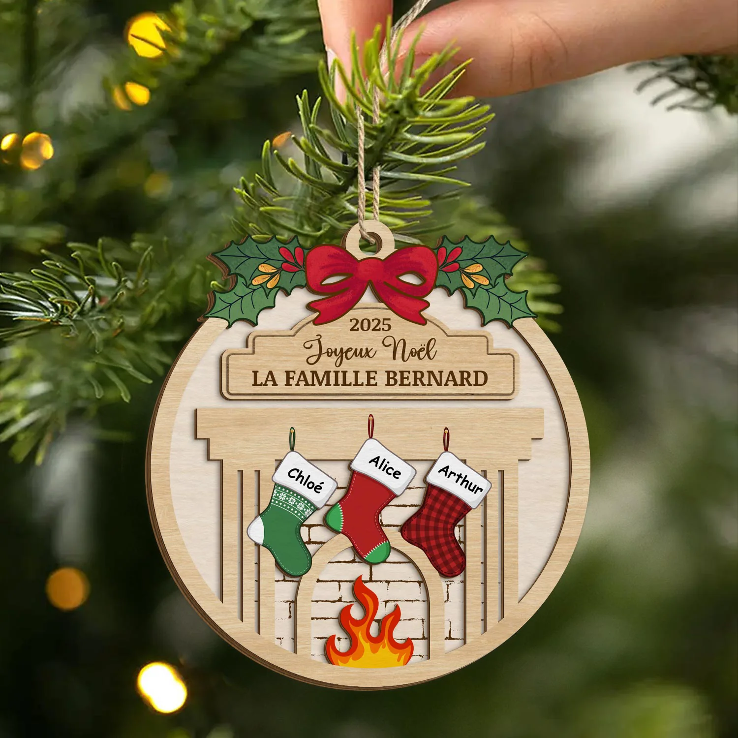 Ornement Noël En Bois À 2 Couches Personnalisé Famille - Joyeux Noël Famille - Image 2