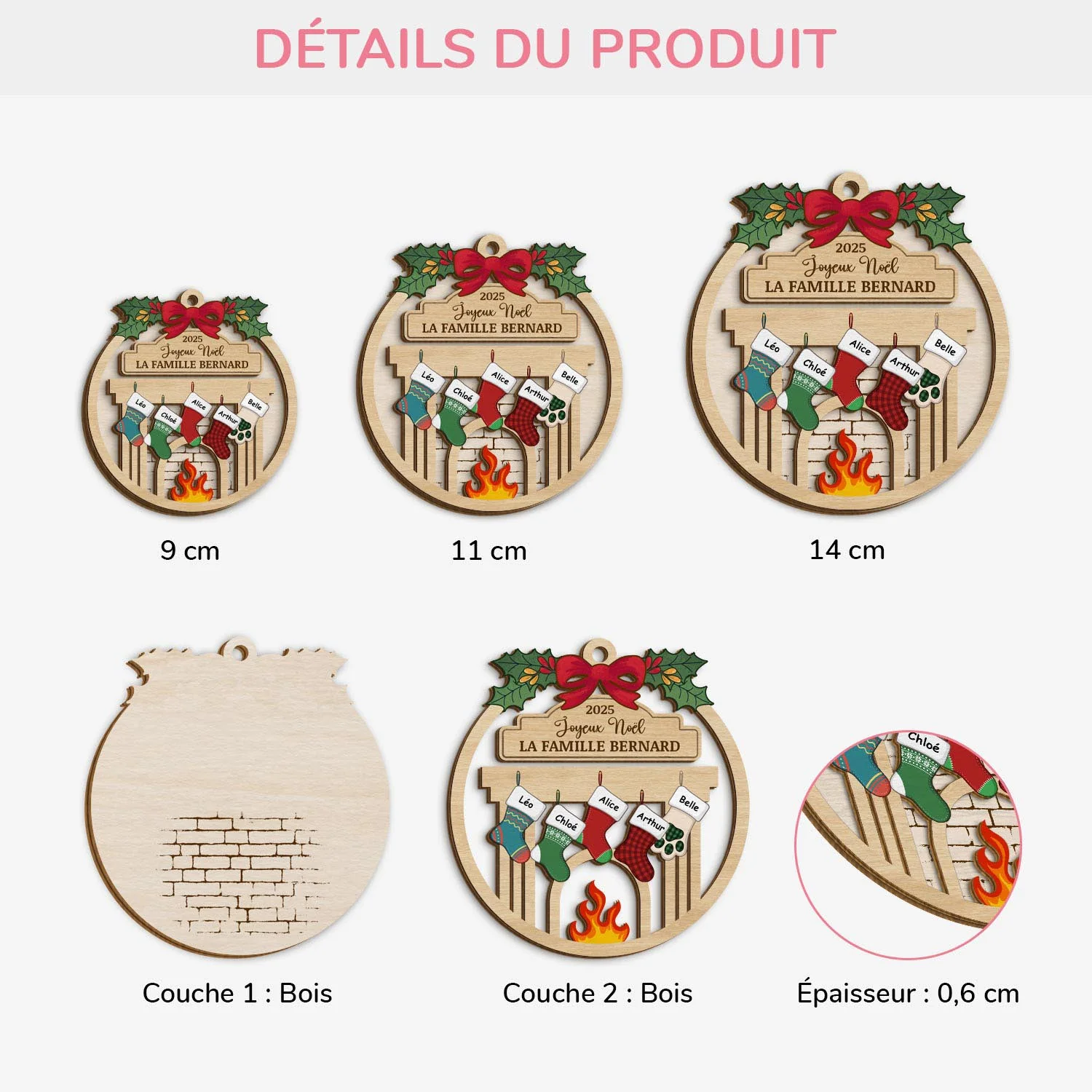 Ornement Noël En Bois À 2 Couches Personnalisé Famille - Joyeux Noël Famille - Image 3