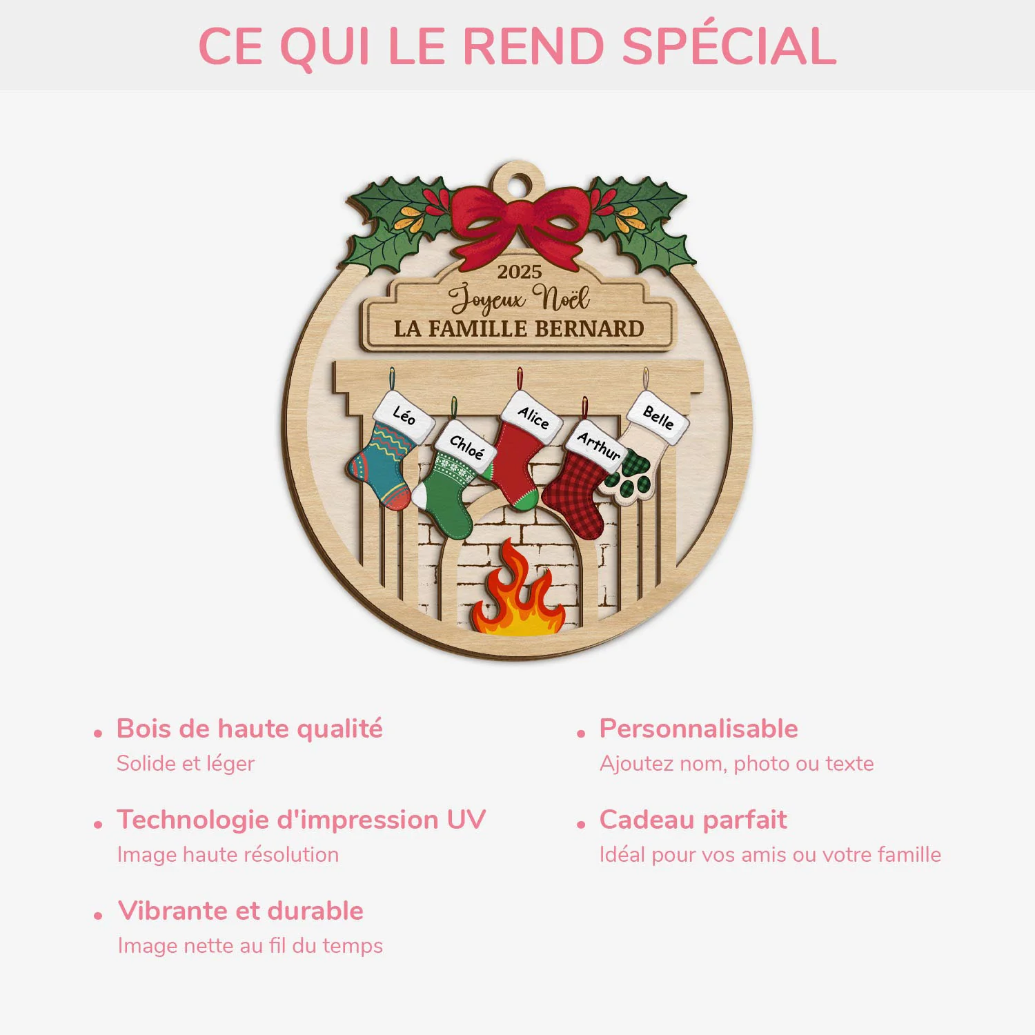 Ornement Noël En Bois À 2 Couches Personnalisé Famille - Joyeux Noël Famille - Image 4