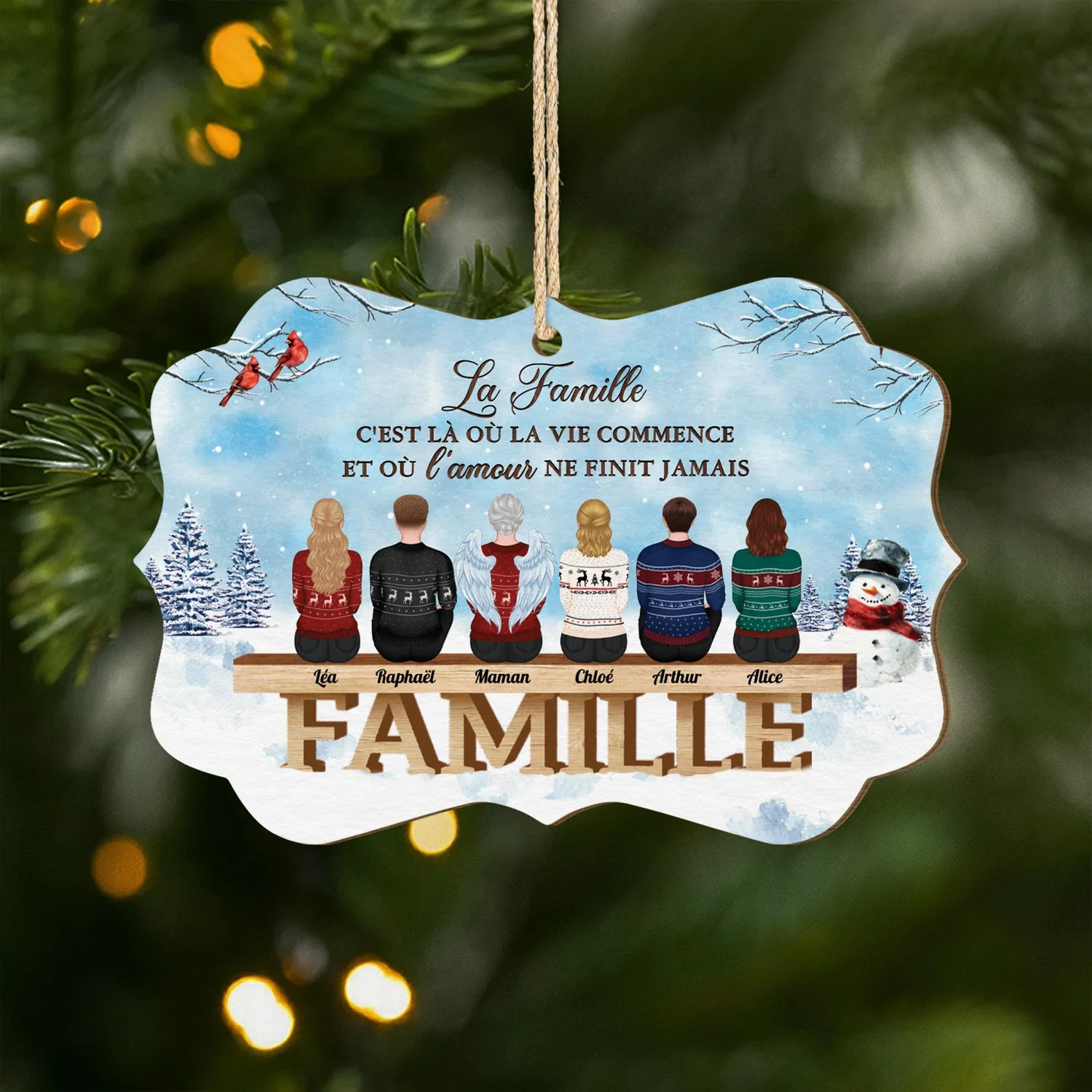 Ornement Noël En Bois À 1 Couche Personnalisé Famille - C'est Là Où La Vie Commence