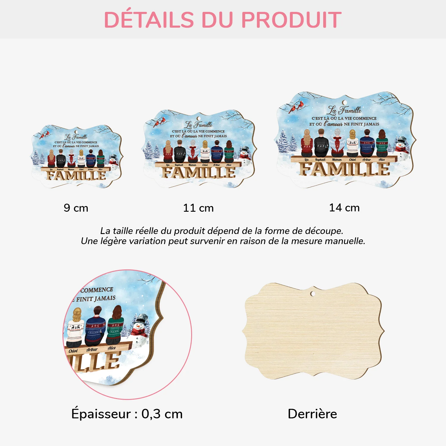 Ornement Noël En Bois À 1 Couche Personnalisé Famille - C'est Là Où La Vie Commence - Image 3
