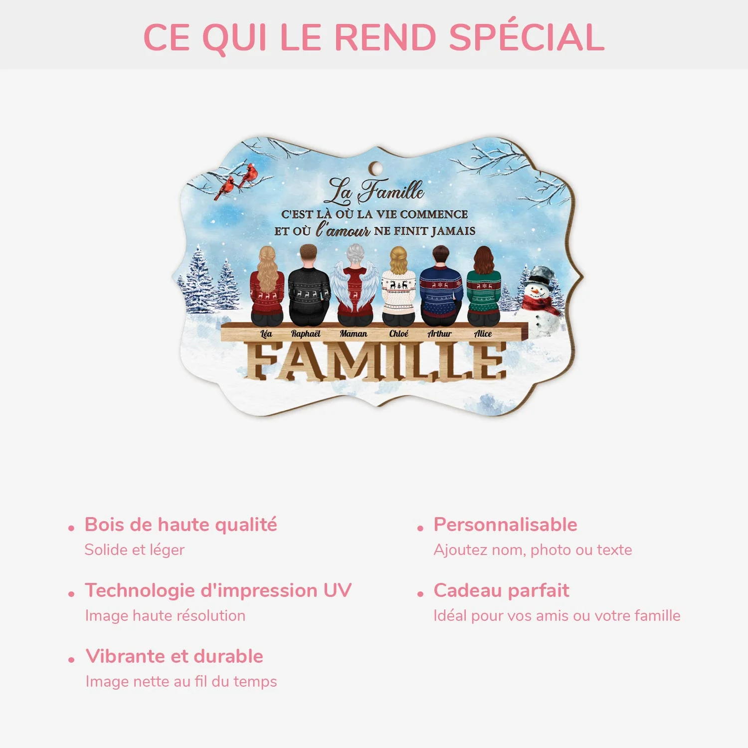 Ornement Noël En Bois À 1 Couche Personnalisé Famille - C'est Là Où La Vie Commence - Image 4
