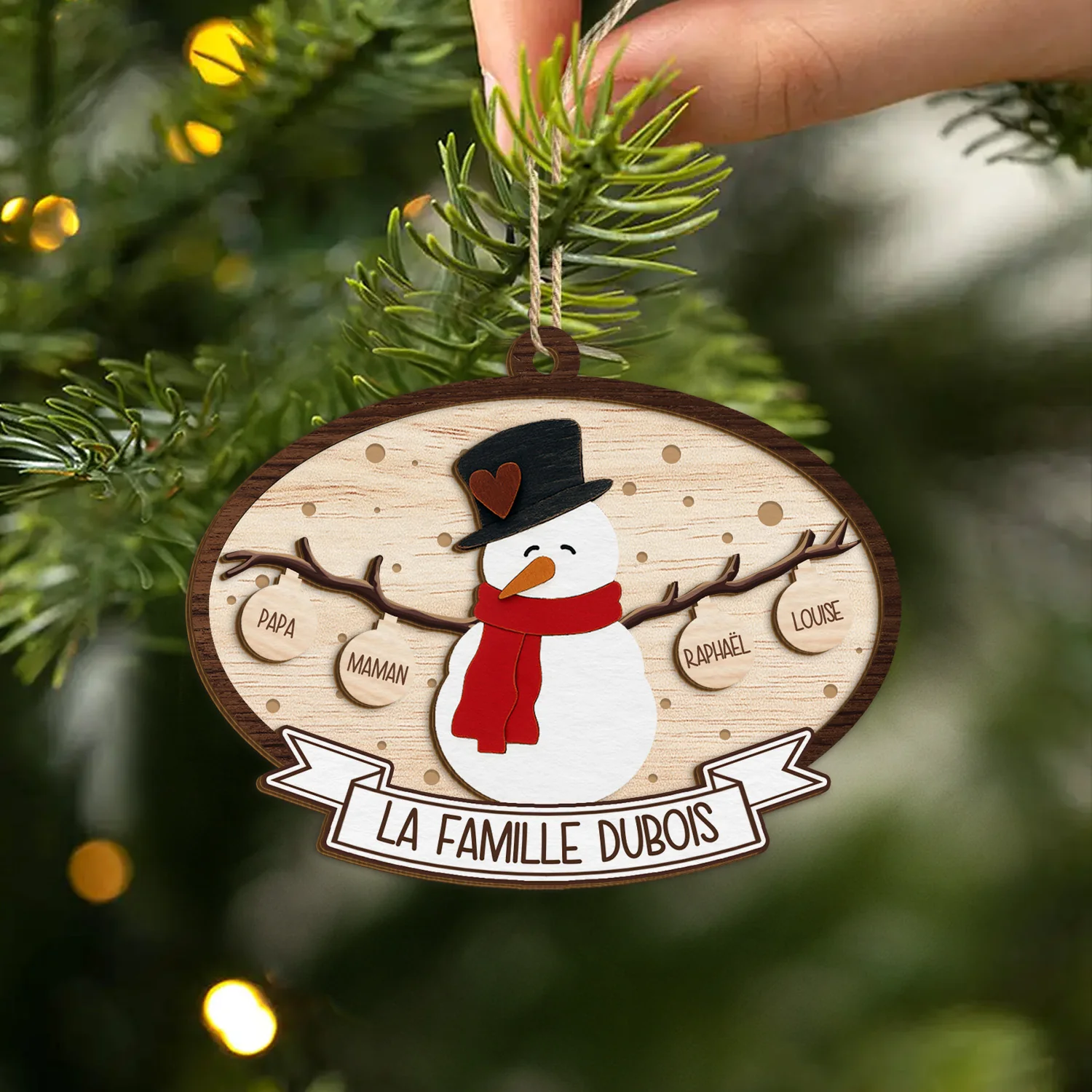 Ornement Noël En Bois À 2 Couches Personnalisé Famille - Notre Bonhomme De Neige - Image 2