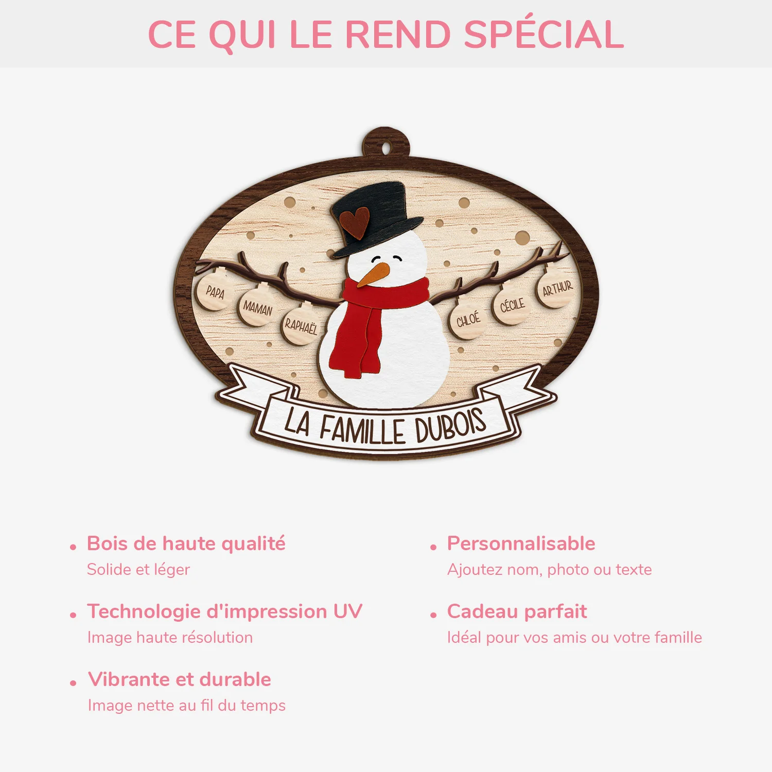 Ornement Noël En Bois À 2 Couches Personnalisé Famille - Notre Bonhomme De Neige - Image 4