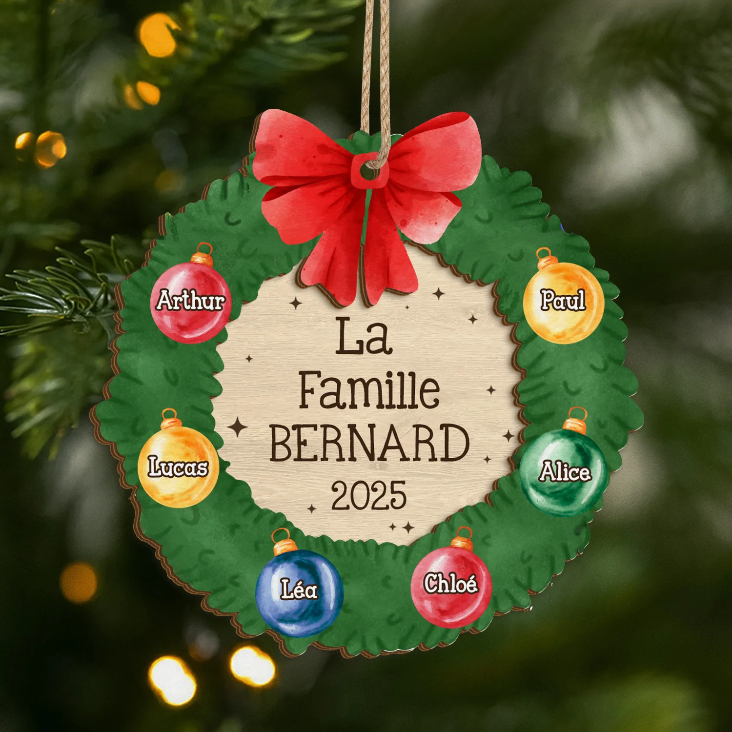 Ornement Noël En Bois À 2 Couches Personnalisé - Ornement Famille