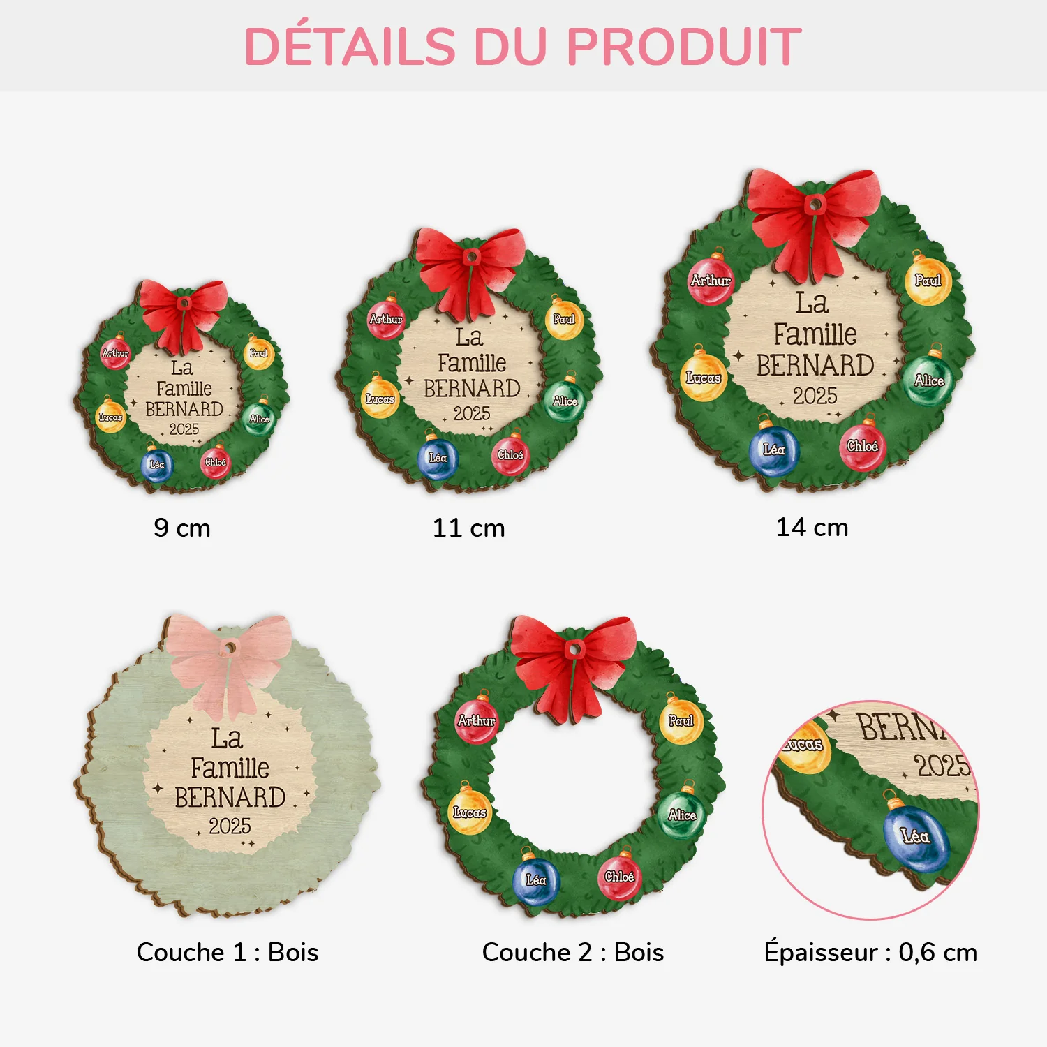 Ornement Noël En Bois À 2 Couches Personnalisé - Ornement Famille - Image 3