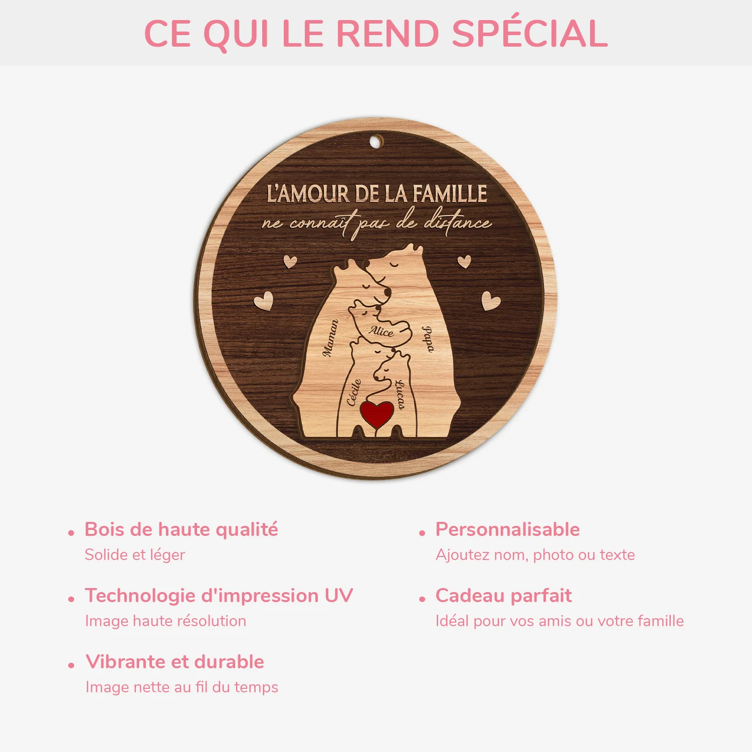 Ornement Noël En Bois À 2 Couches Personnalisé - L’amour De La Famille Ours - Image 4