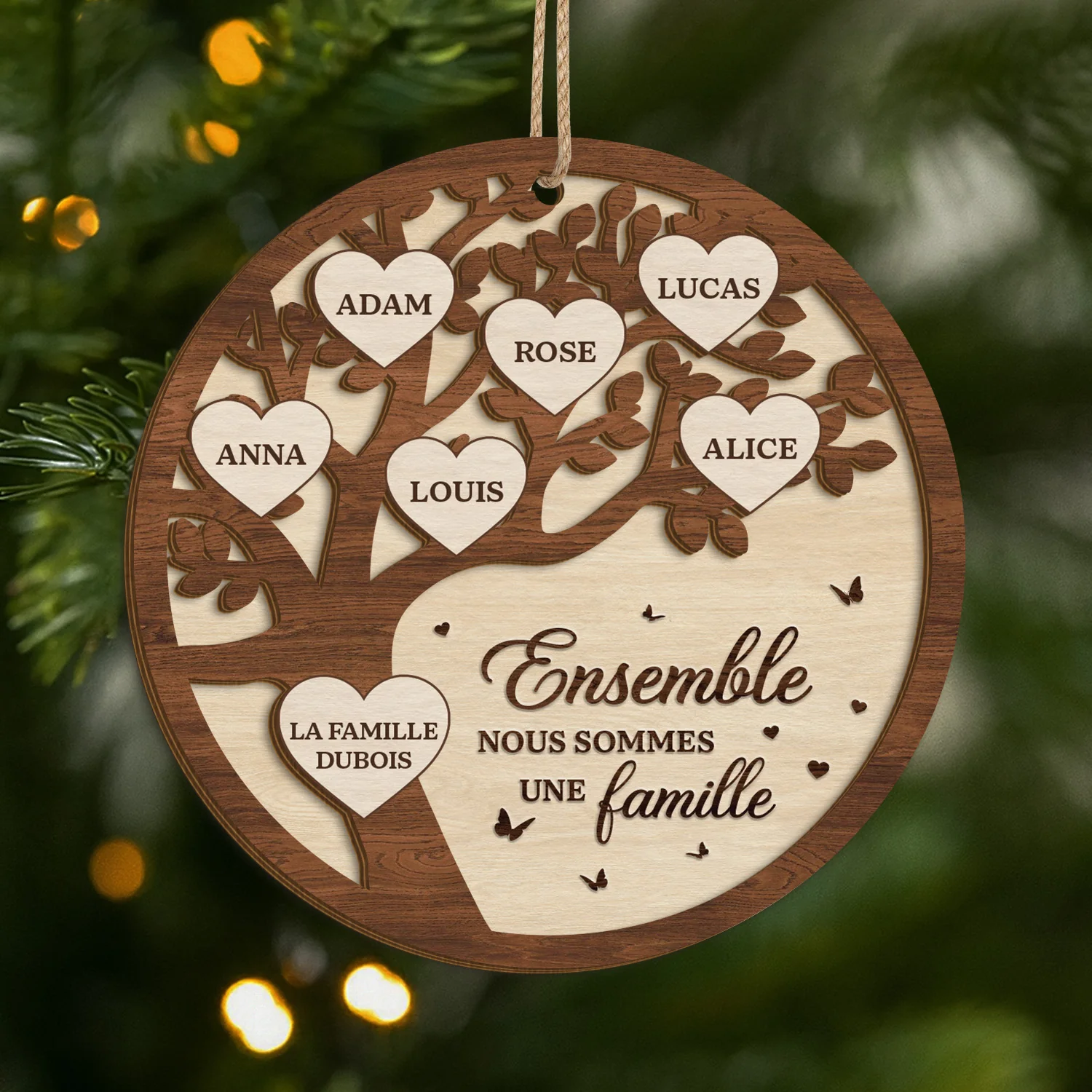 Ornement Noël En Bois À 2 Couches Personnalisé - La Famille