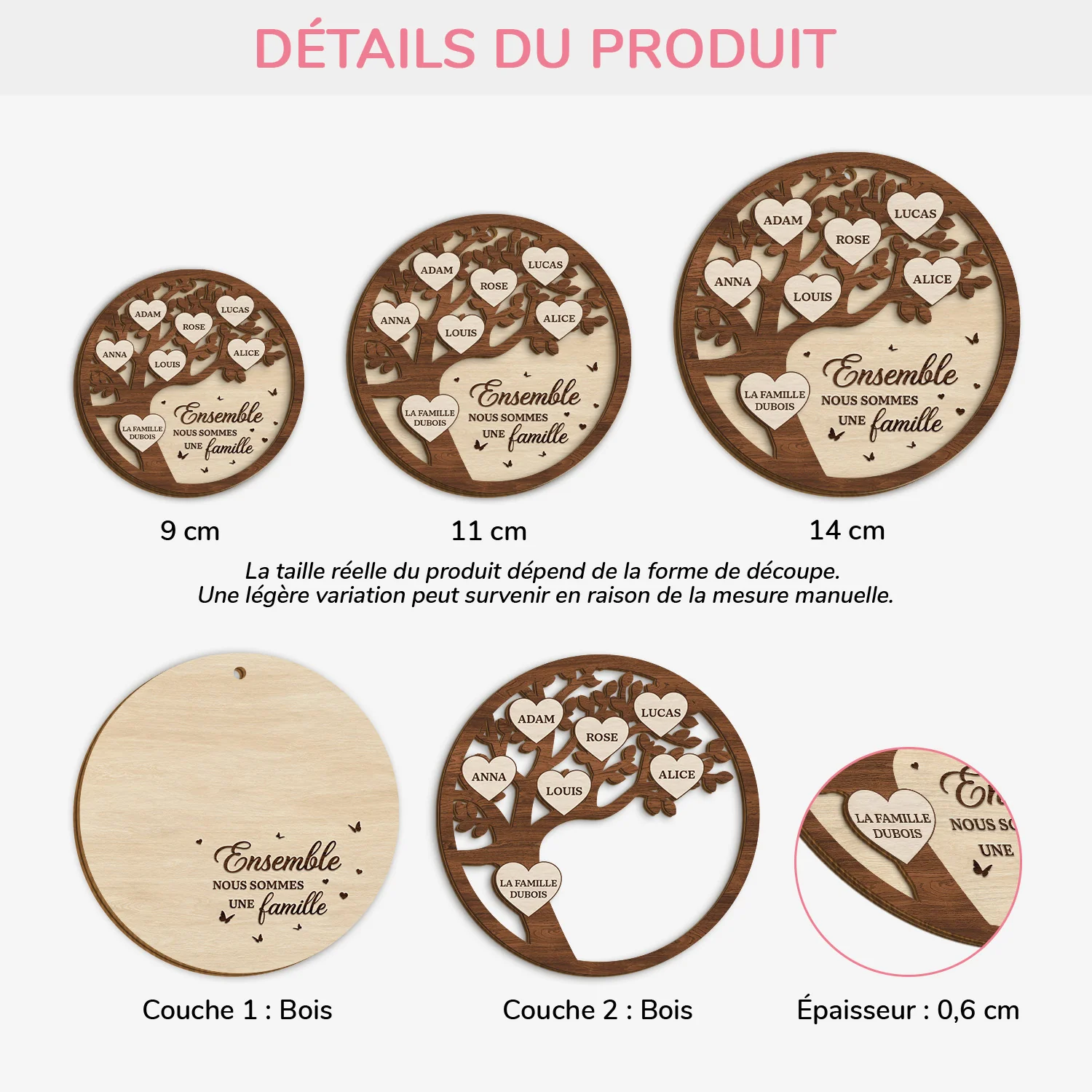 Ornement Noël En Bois À 2 Couches Personnalisé - La Famille - Image 3