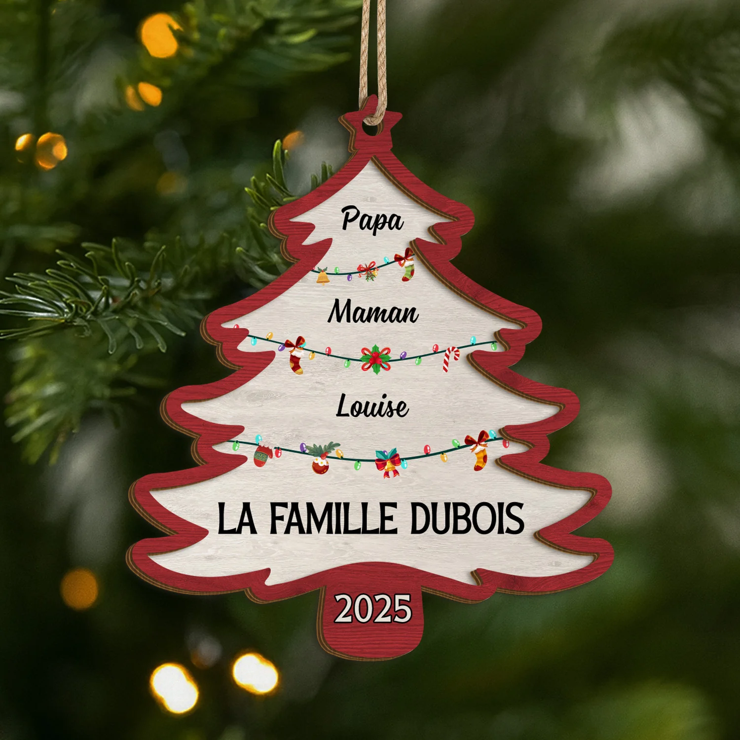 Ornement Noël En Bois À 2 Couches Personnalisé - Membres De Famille