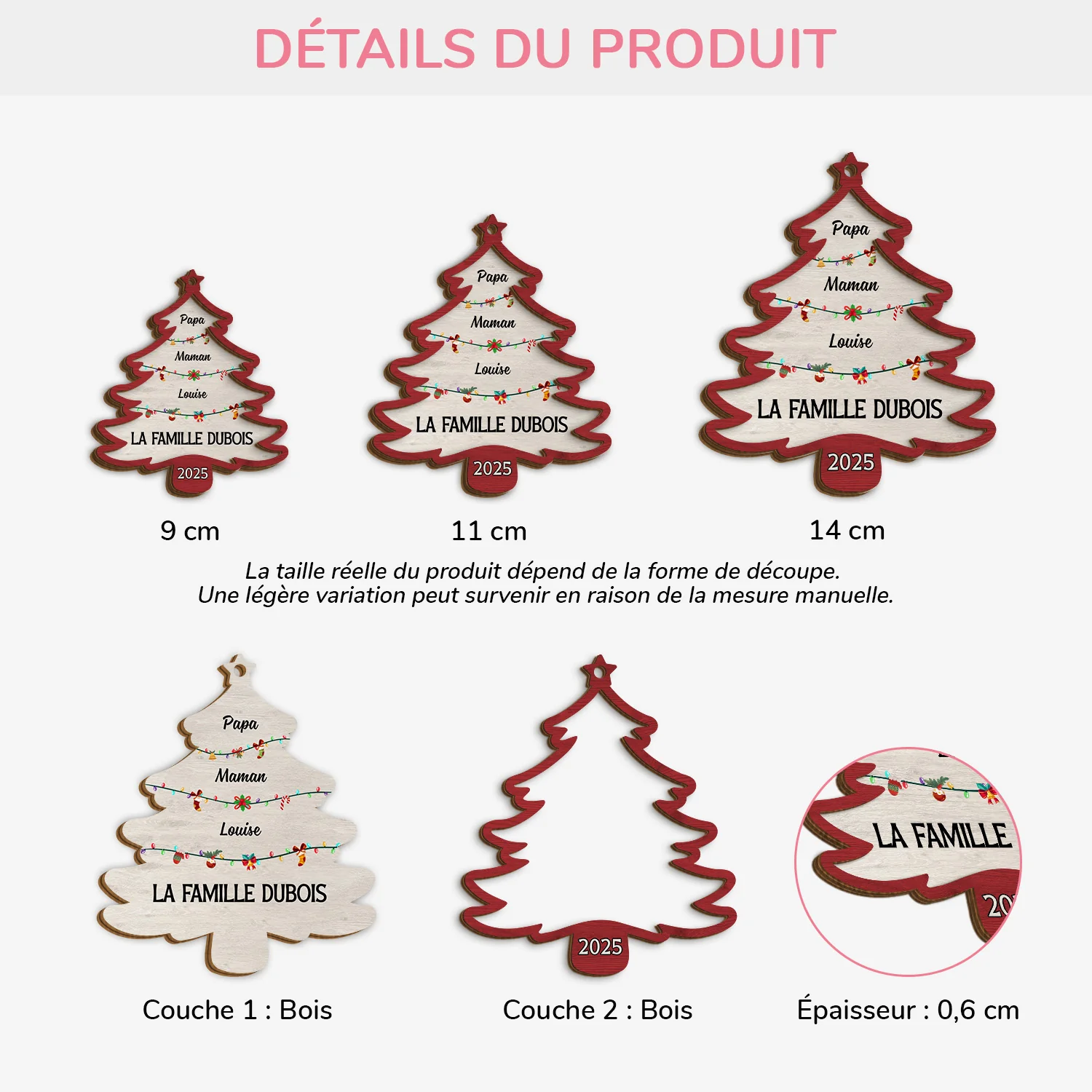 Ornement Noël En Bois À 2 Couches Personnalisé - Membres De Famille - Image 3