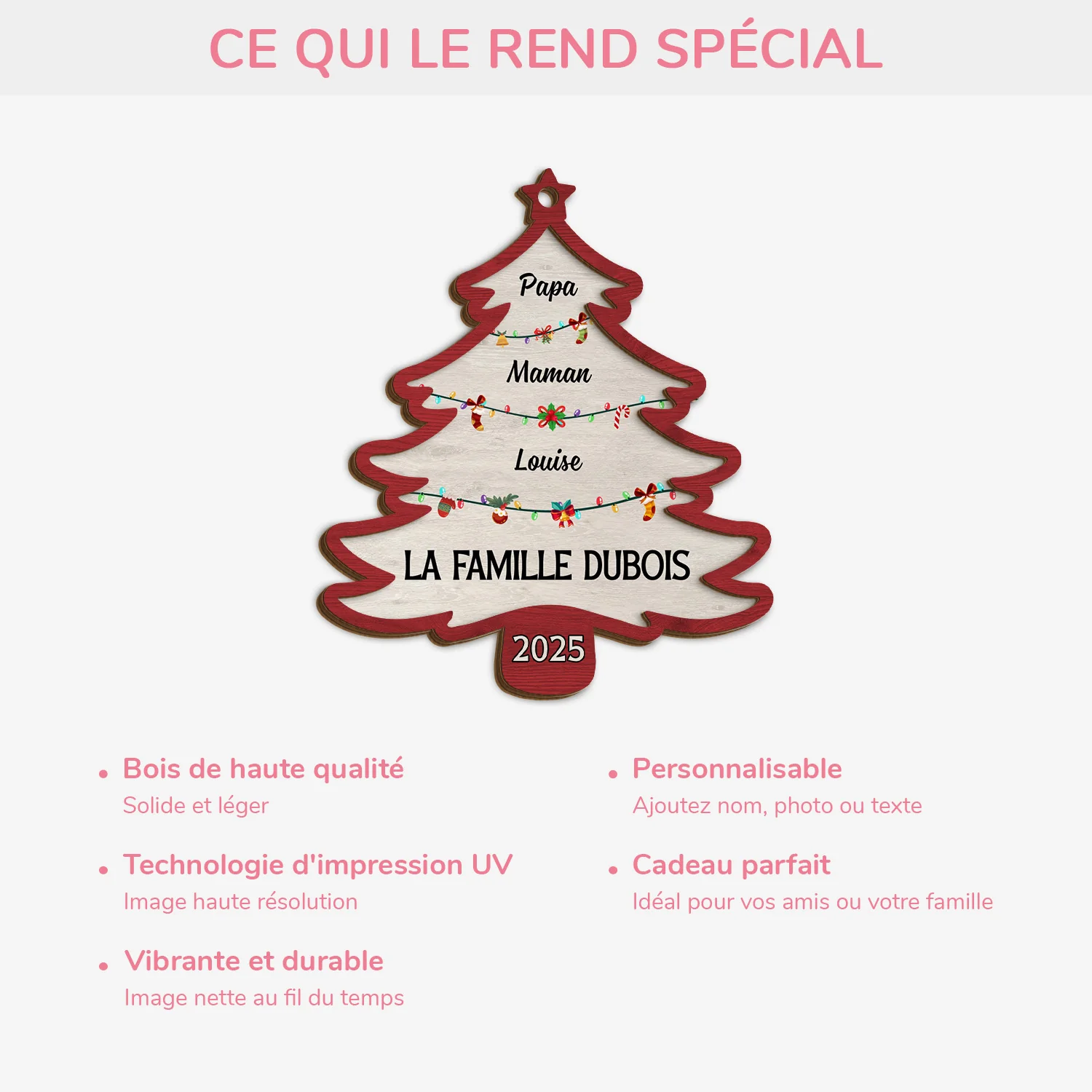 Ornement Noël En Bois À 2 Couches Personnalisé - Membres De Famille - Image 4
