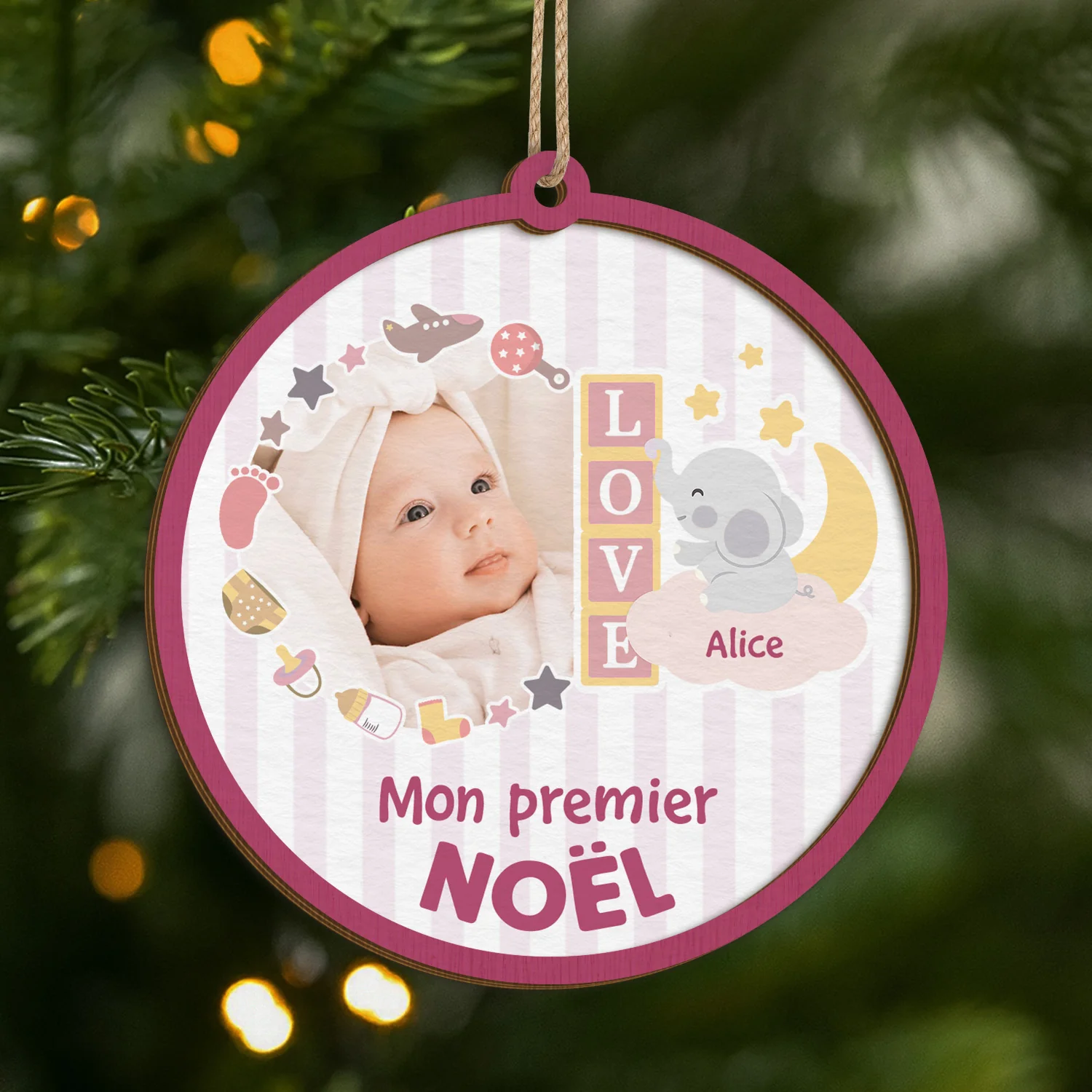 Ornement Noël En Bois À 2 Couches Personnalisé - Mon Premier Noël