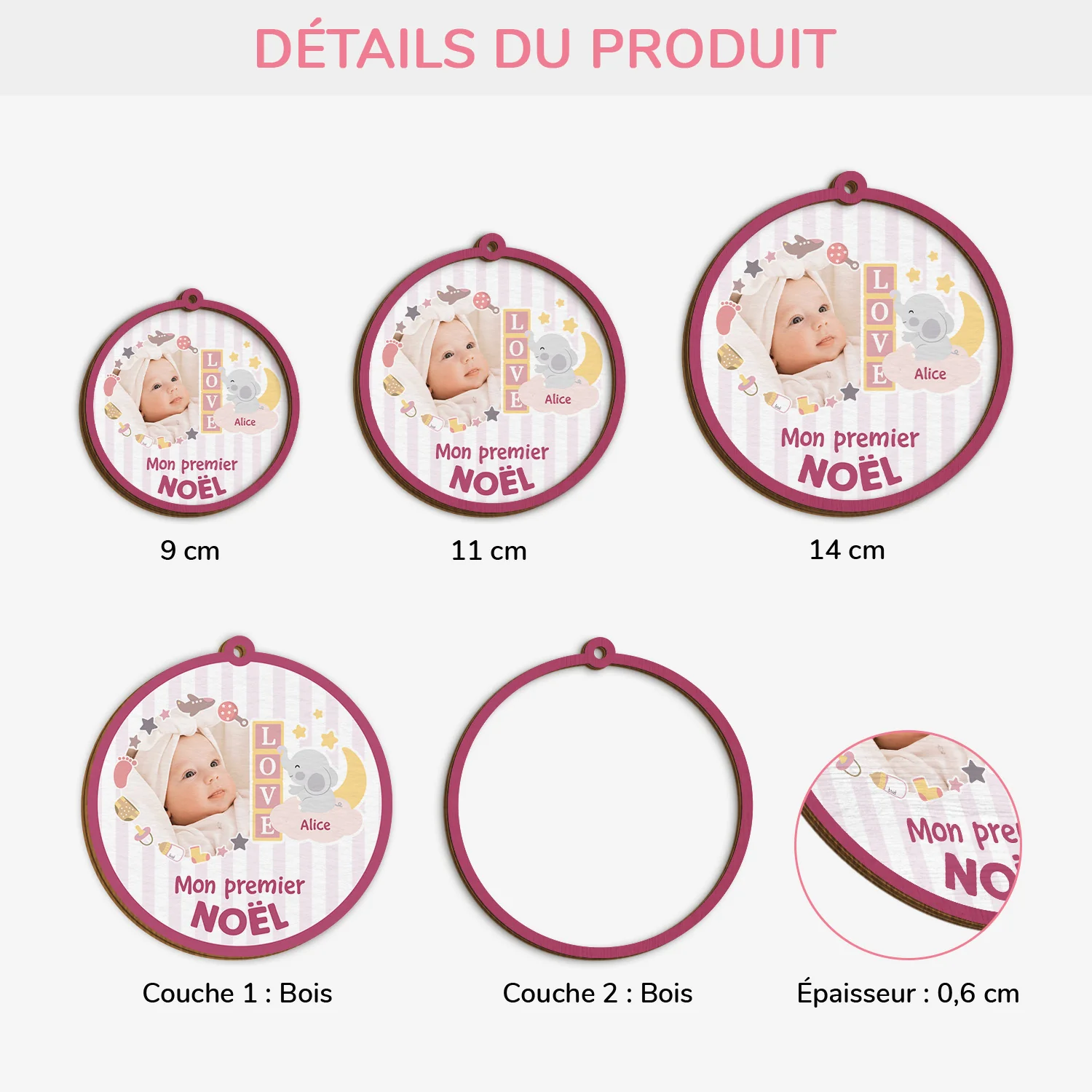 Ornement Noël En Bois À 2 Couches Personnalisé - Mon Premier Noël - Image 3