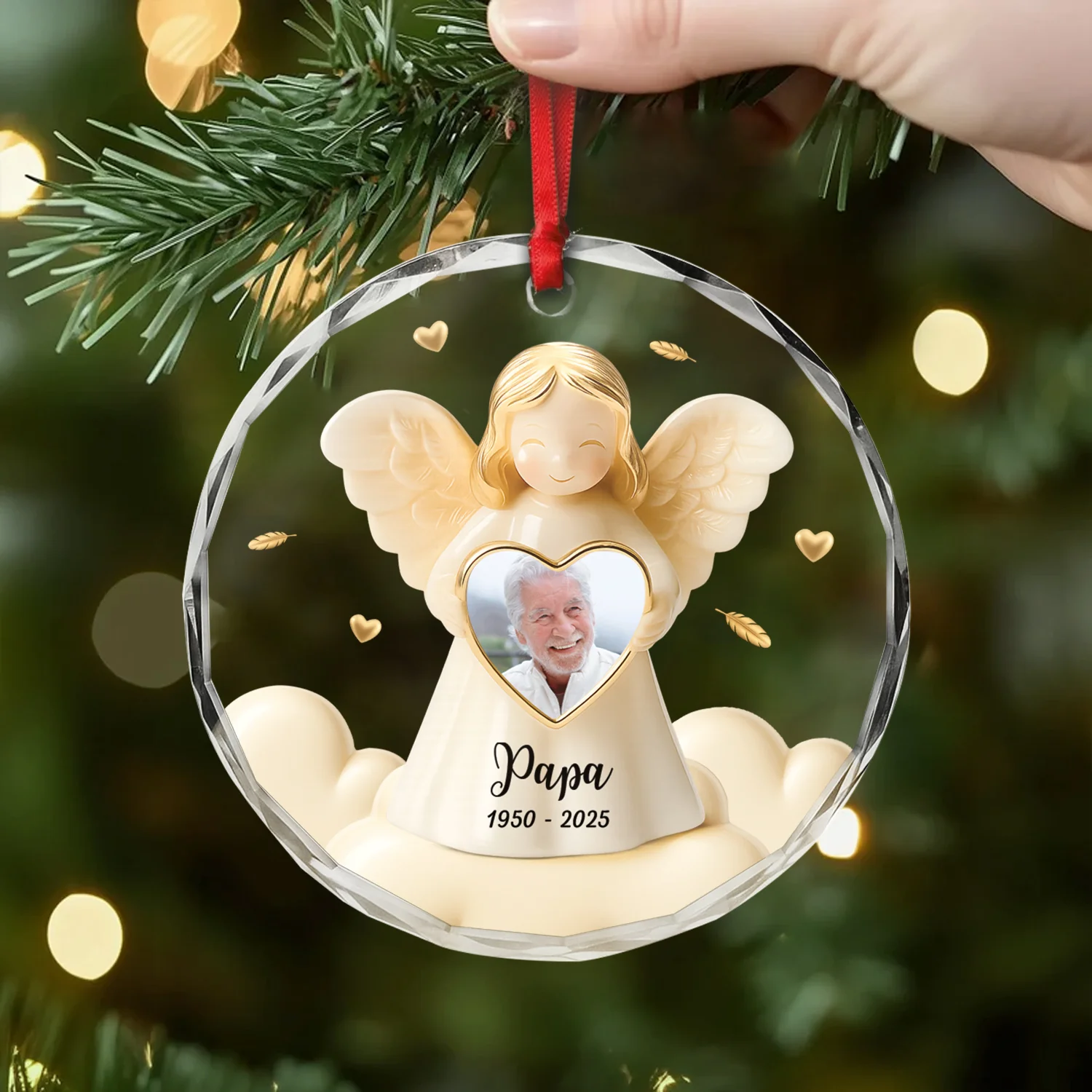 Ornement Noël En Verre Maman Commémoratif Personnalisé Avec Photo - Ange Avec Cœur - Image 2