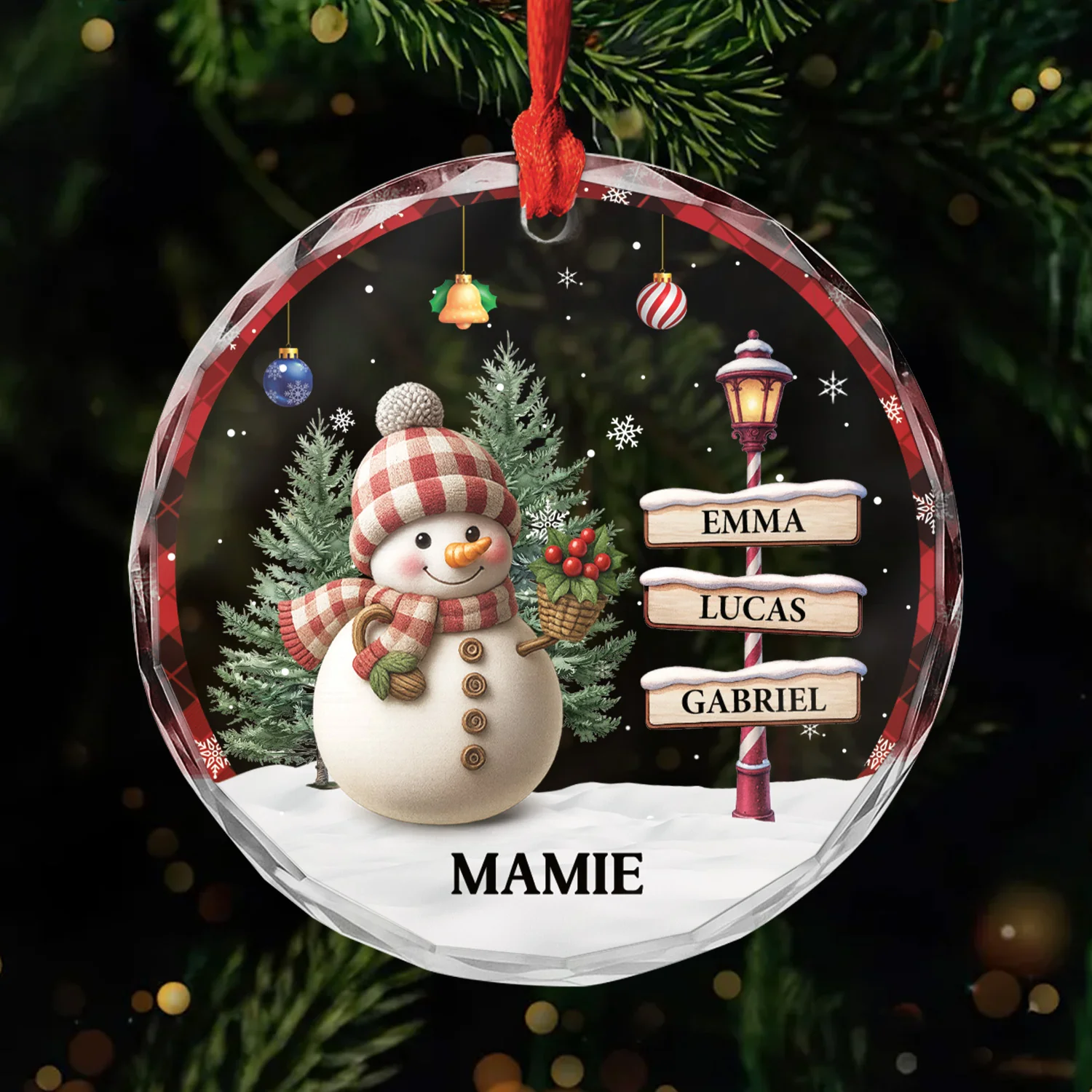 Ornement Noël En Verre Personnalisé - Amour De Mamie Papy Bonhomme De Neige