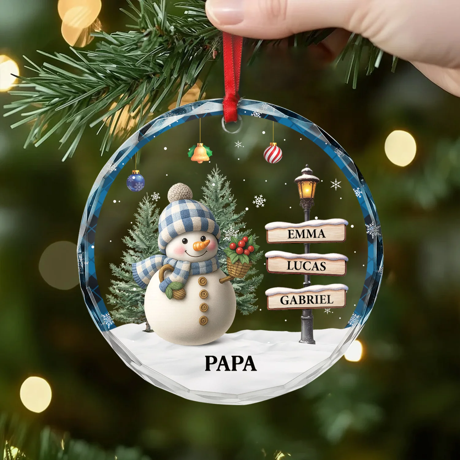 Ornement Noël En Verre Personnalisé - Amour De Mamie Papy Bonhomme De Neige - Image 2