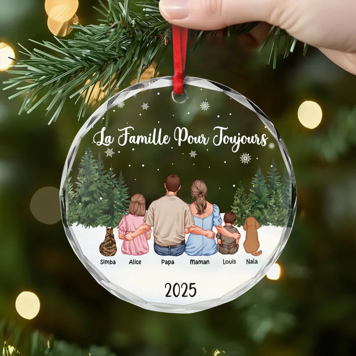 Ornement Noël En Verre Personnalisé Avec Chat Chien - Joyeux Noël À Ma Famille - Image 2