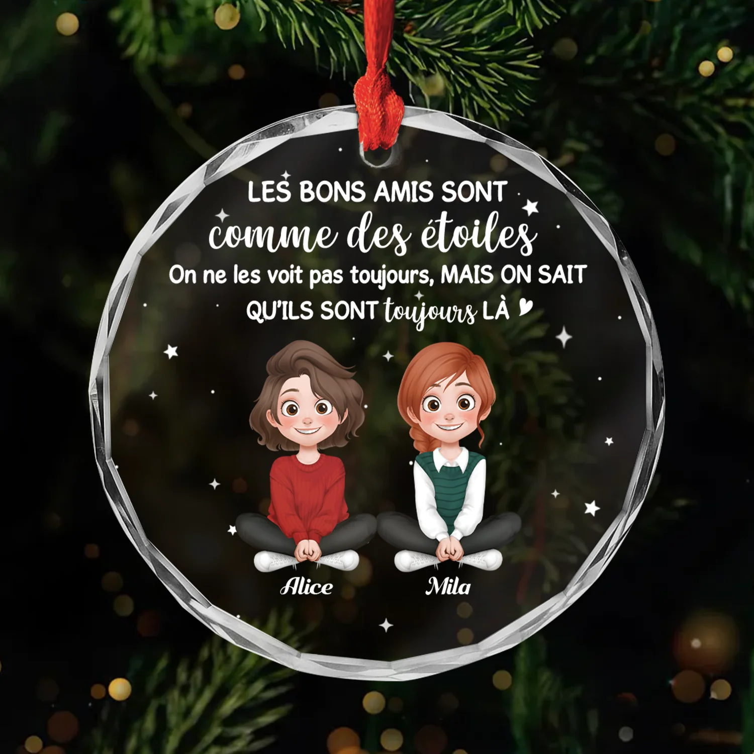 Ornement Noël En Verre Personnalisé Avec Photo- Bonnes Amies Comme Des Étoiles