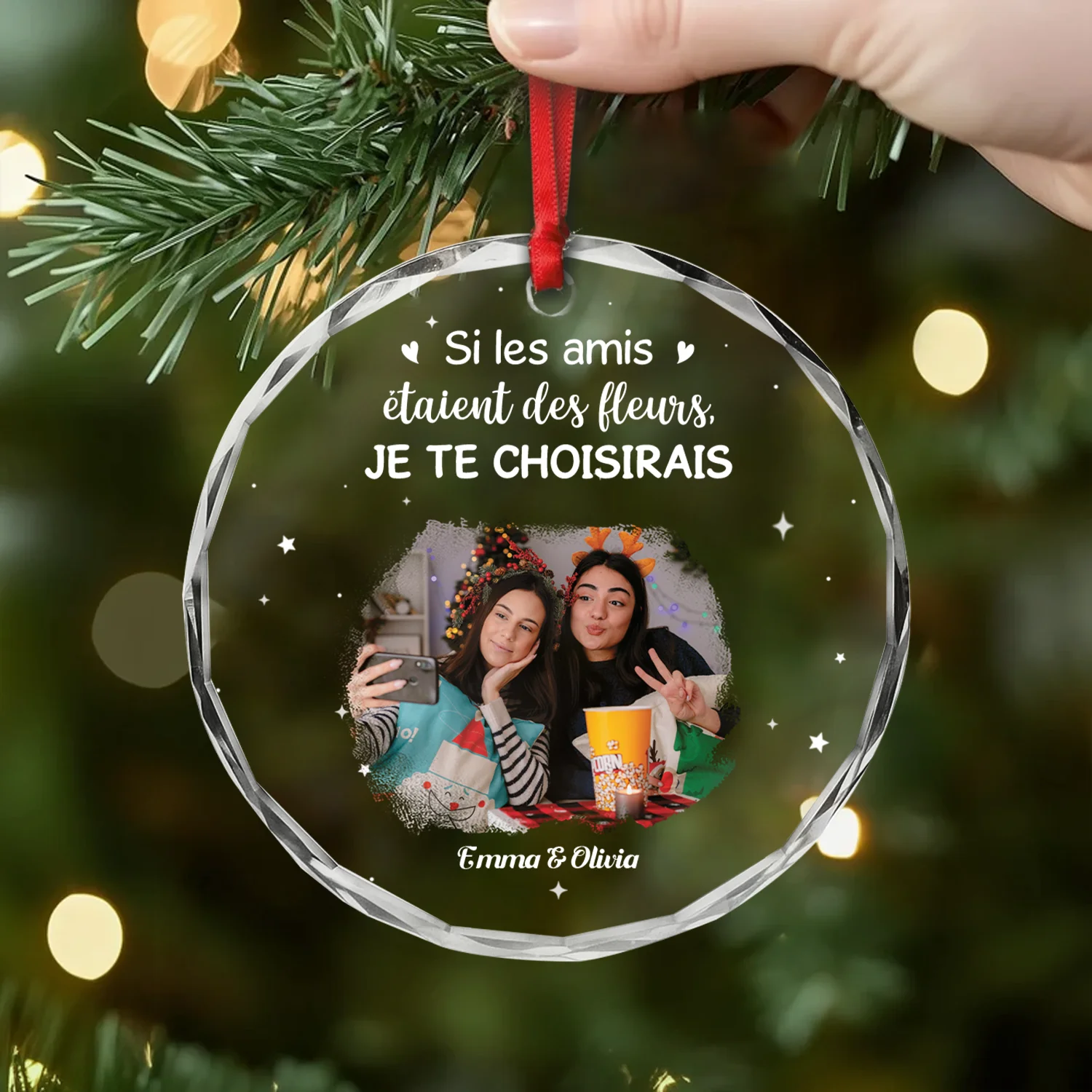 Ornement Noël En Verre Personnalisé Avec Photo- Bonnes Amies Comme Des Étoiles - Image 2